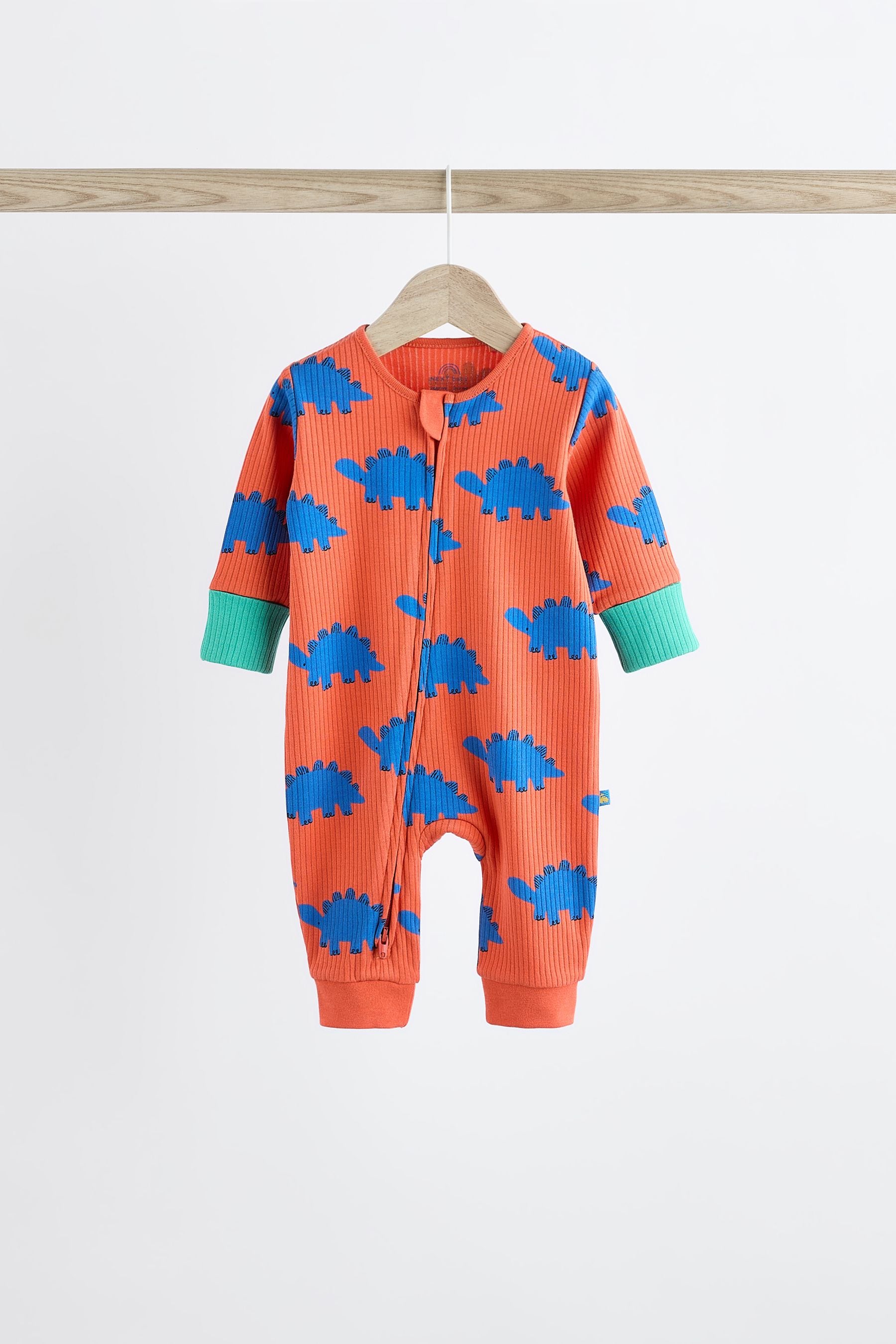 Bright Dino Baby Footless Zip 100% Cotton Sleepsuits 3 Pack (0mths-3yrs)