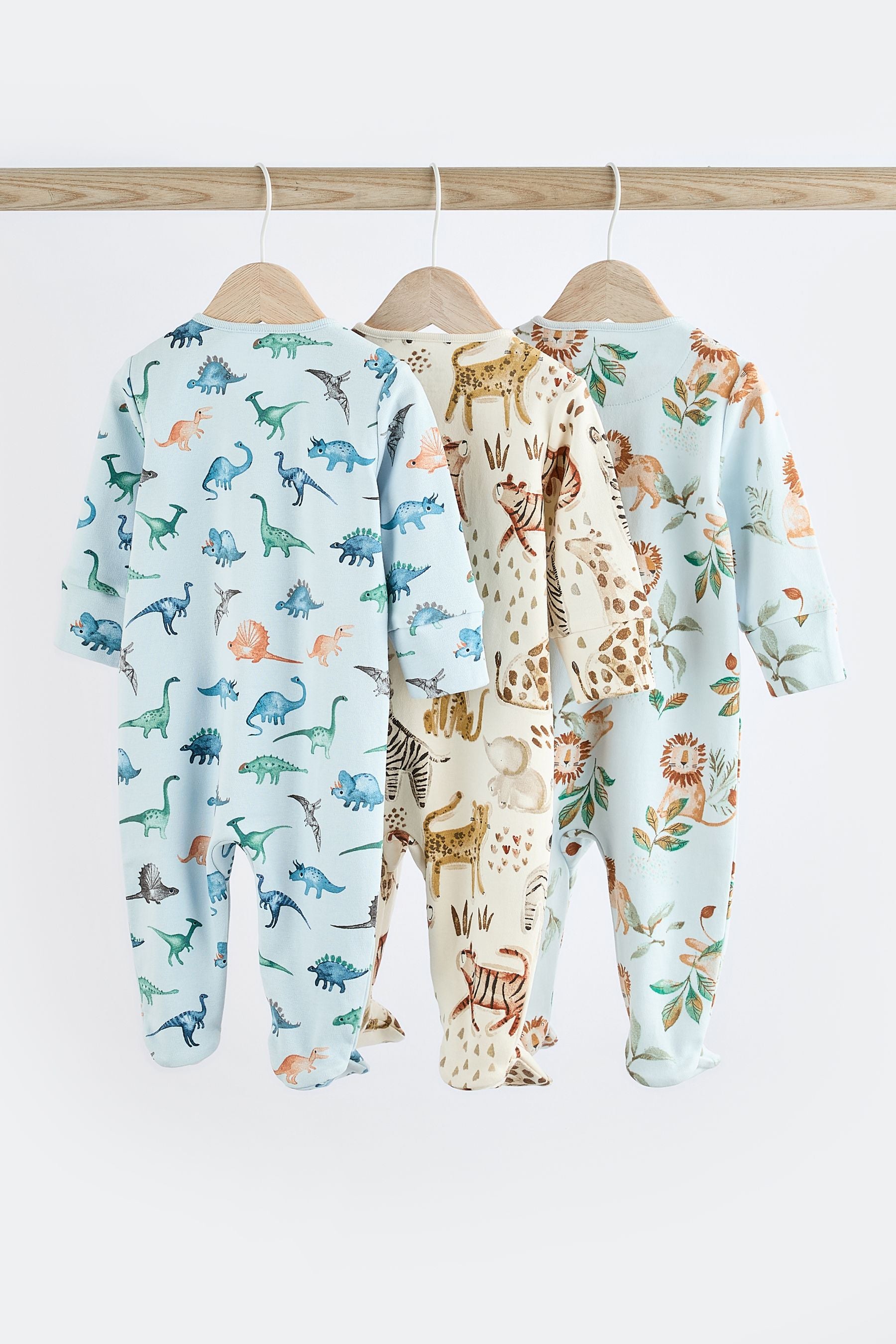 Blue Character Baby 2 Way Zip Sleepsuits 3 Pack (0mths-2yrs)