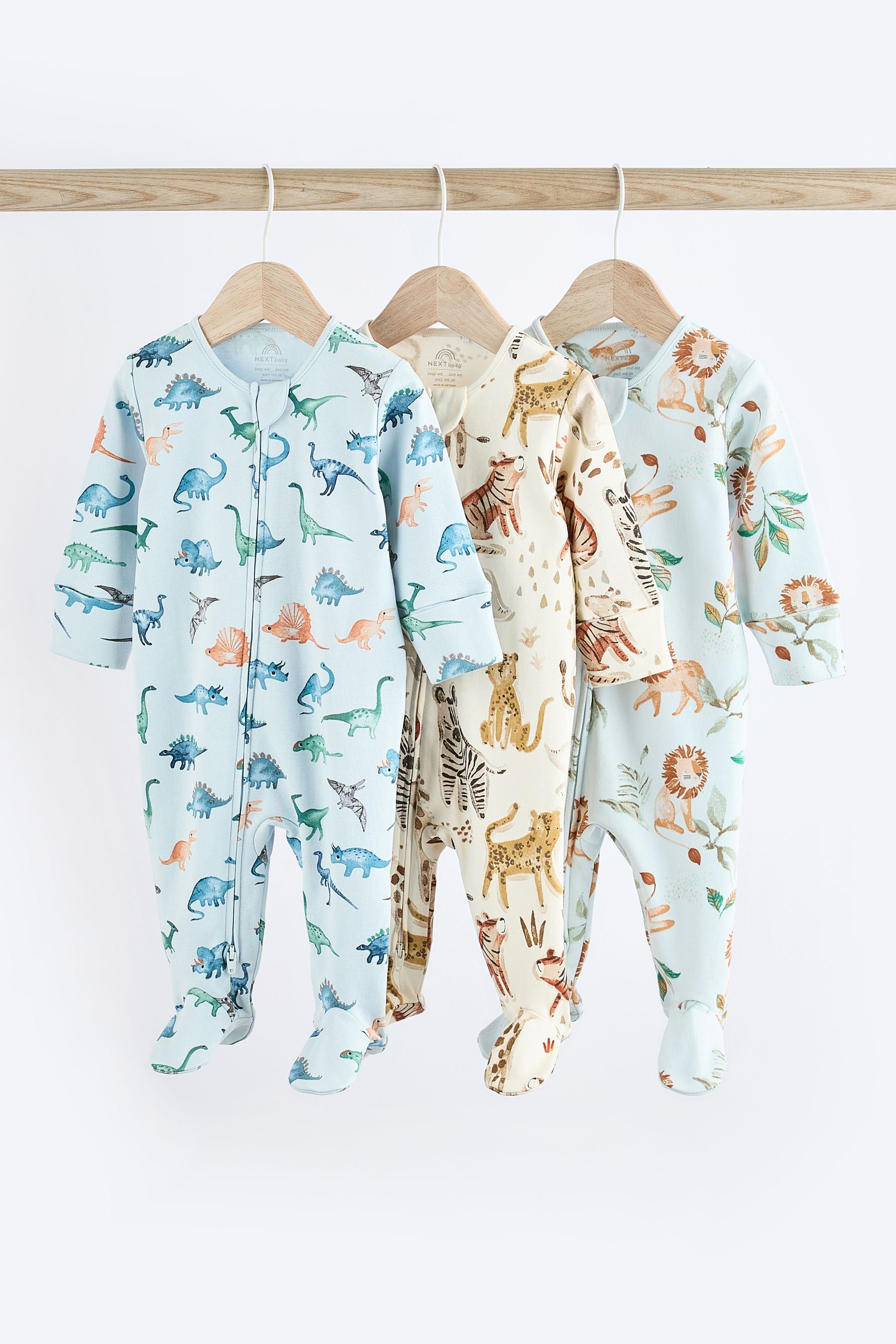 Blue Character Baby 2 Way Zip Sleepsuits 3 Pack (0mths-2yrs)