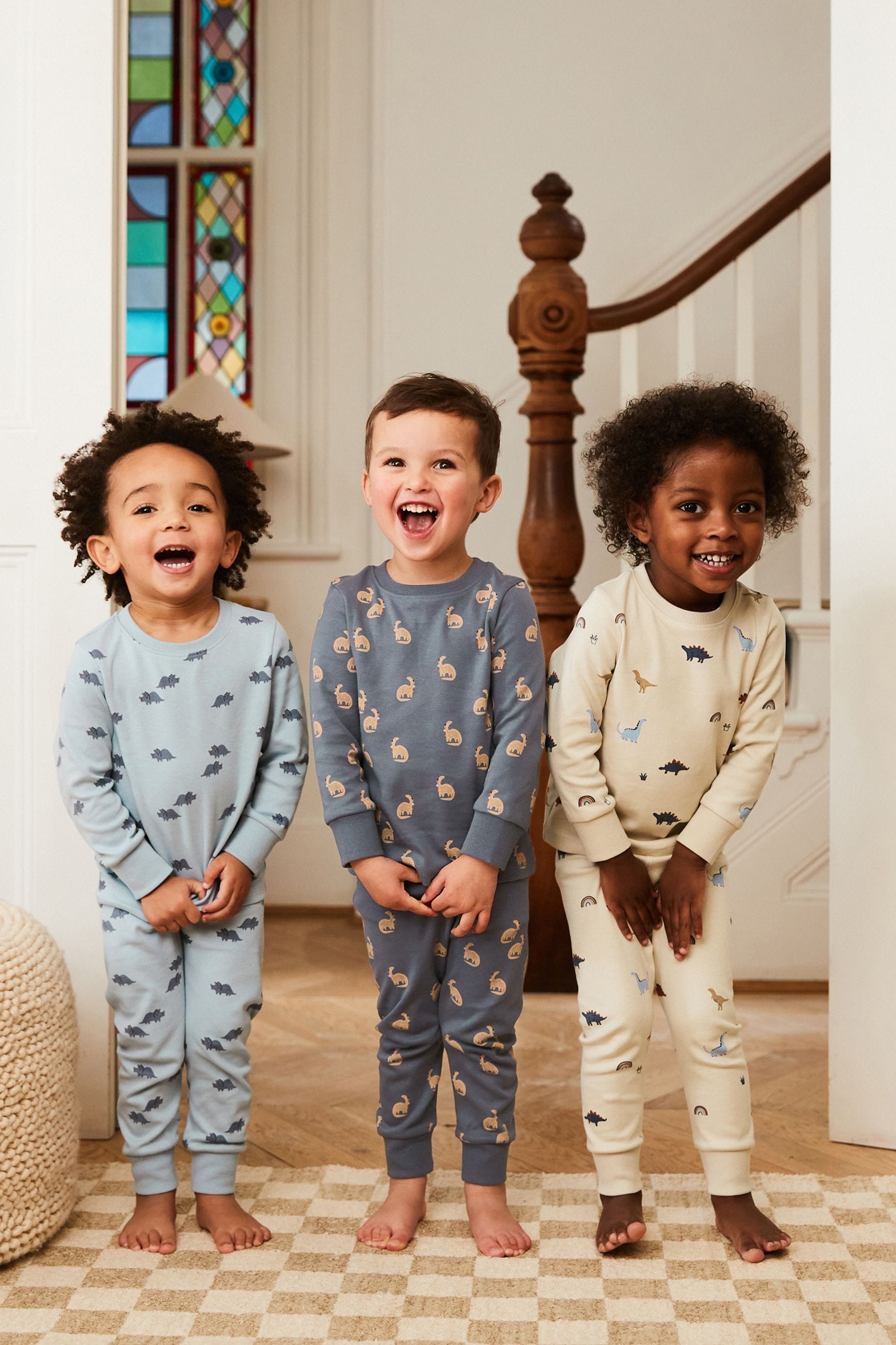 Blue Dinosaur Print 3 Pack Long Sleeve Pyjamas Set (9mths-8yrs)