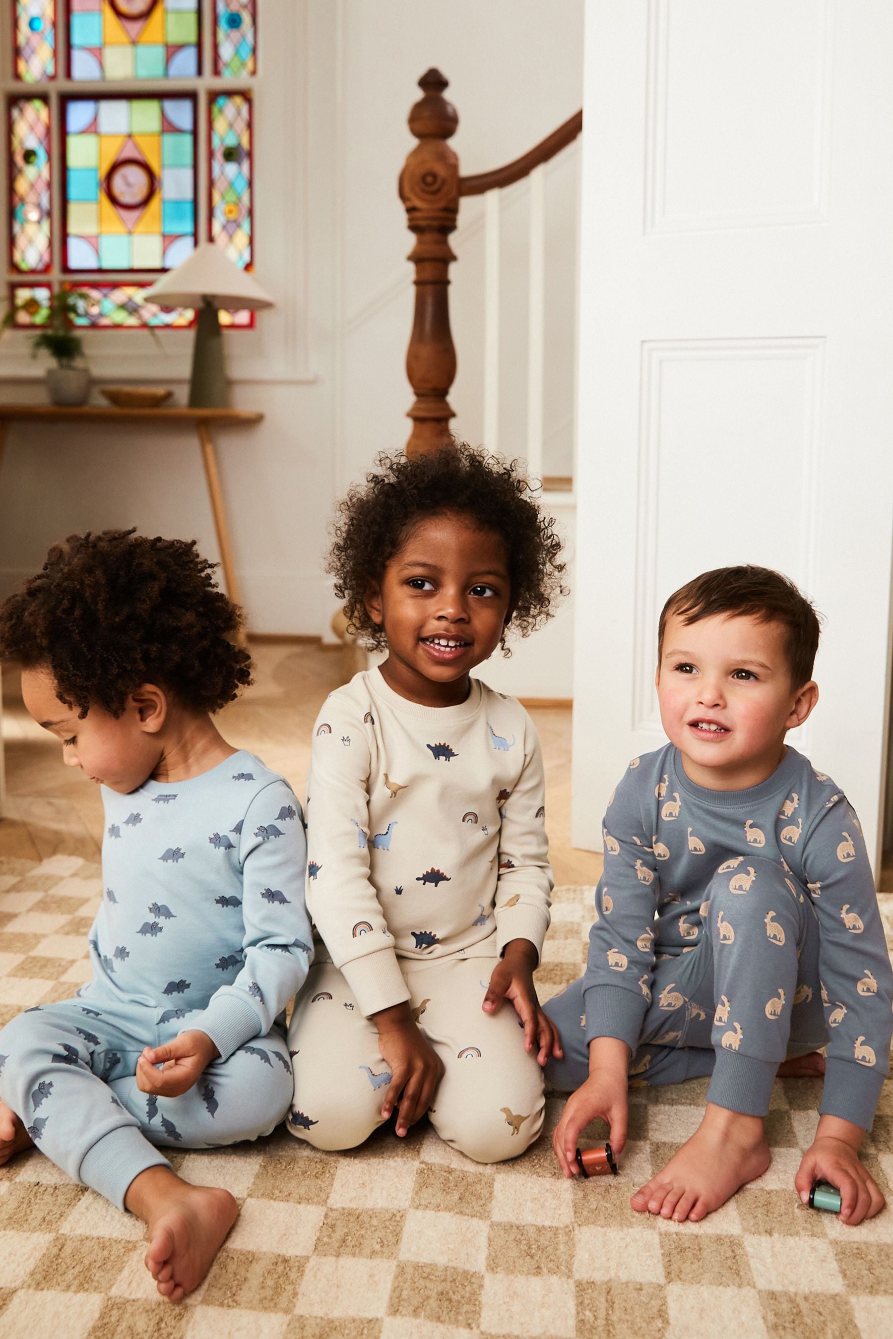 Blue Dinosaur Print 3 Pack Long Sleeve Pyjamas Set (9mths-8yrs)