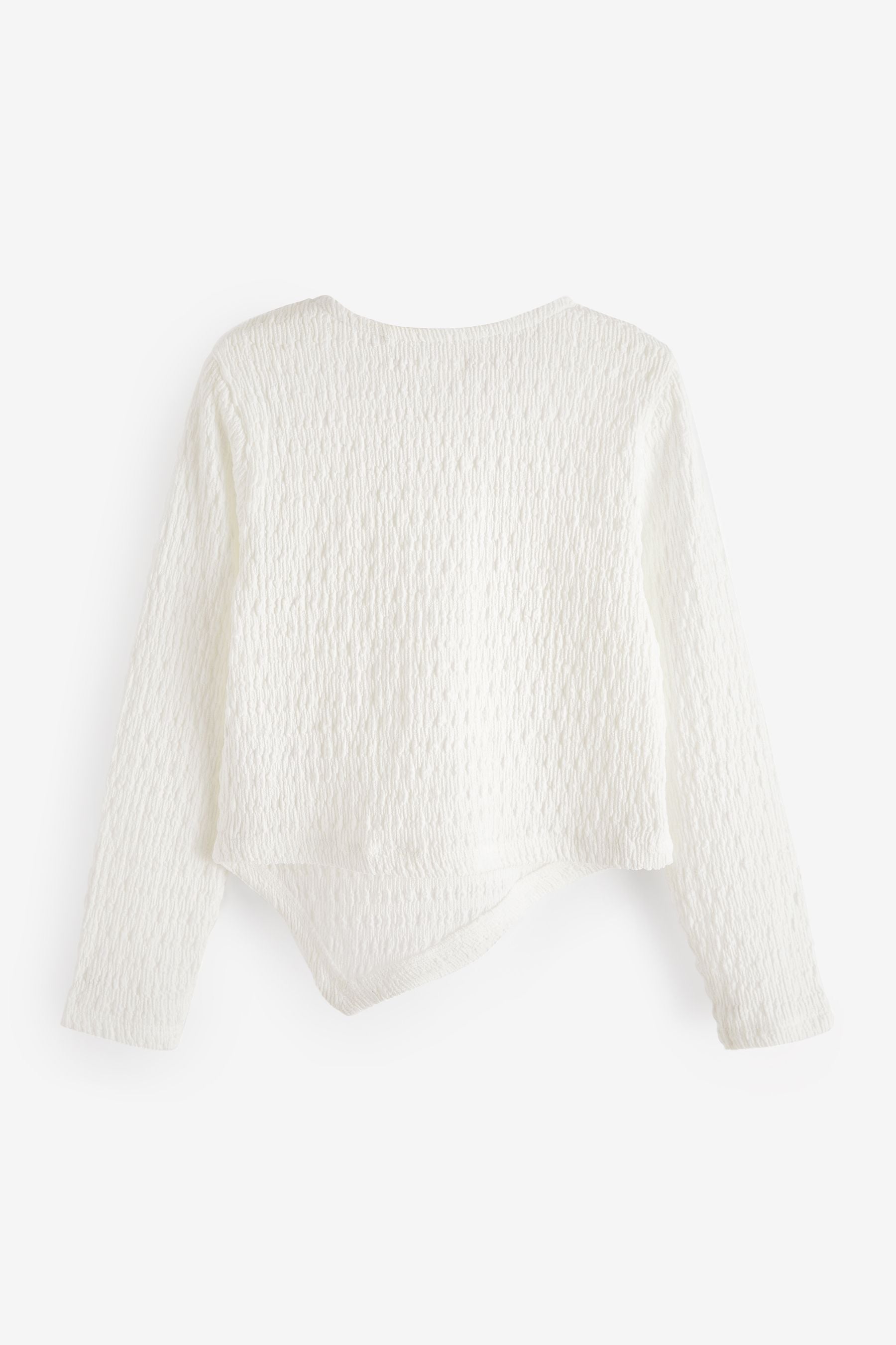 White Textured Hanky Hem Long Sleeve Top (3-16yrs)