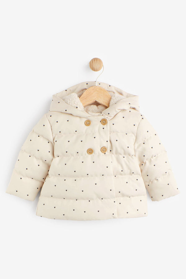 Cream Heart Padded Baby Jacket With Hood (0mths-2yrs)