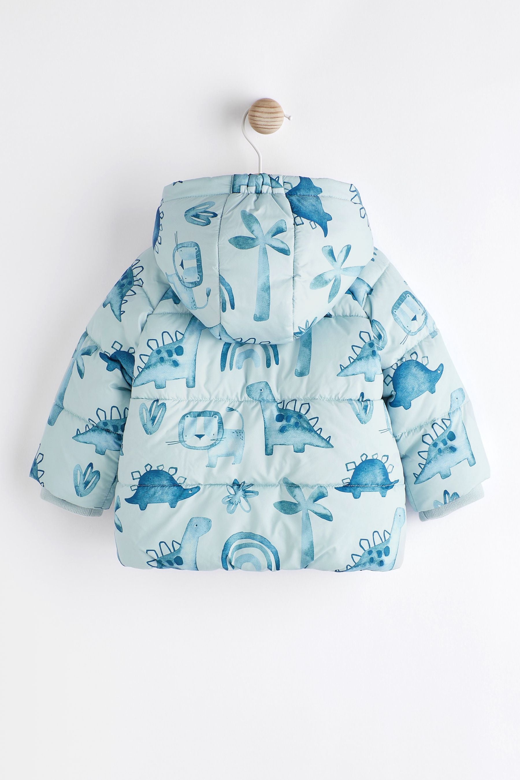 Blue Dinosaur Hooded Baby Puffer Jacket (0mths-2yrs)