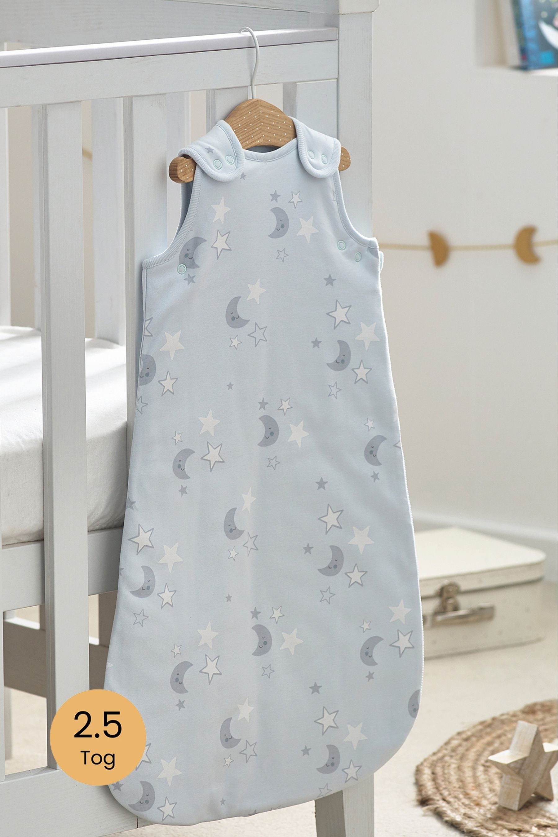 Blue Moon & Stars Baby 100% Cotton 2.5 Tog Sleep Bag