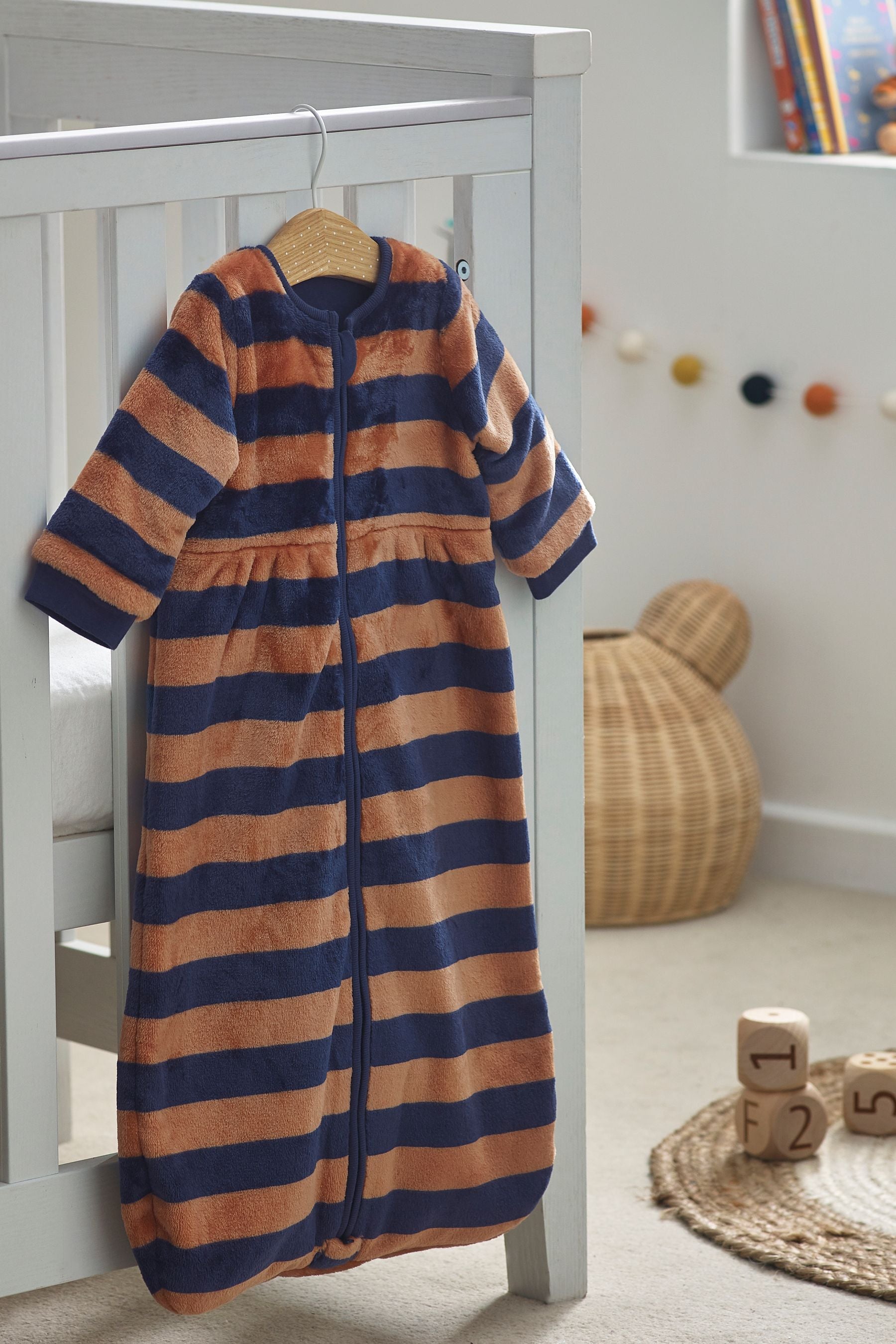 Navy Blue Stripe 2.5 Tog Fleece Supersoft Baby Sleep Bag