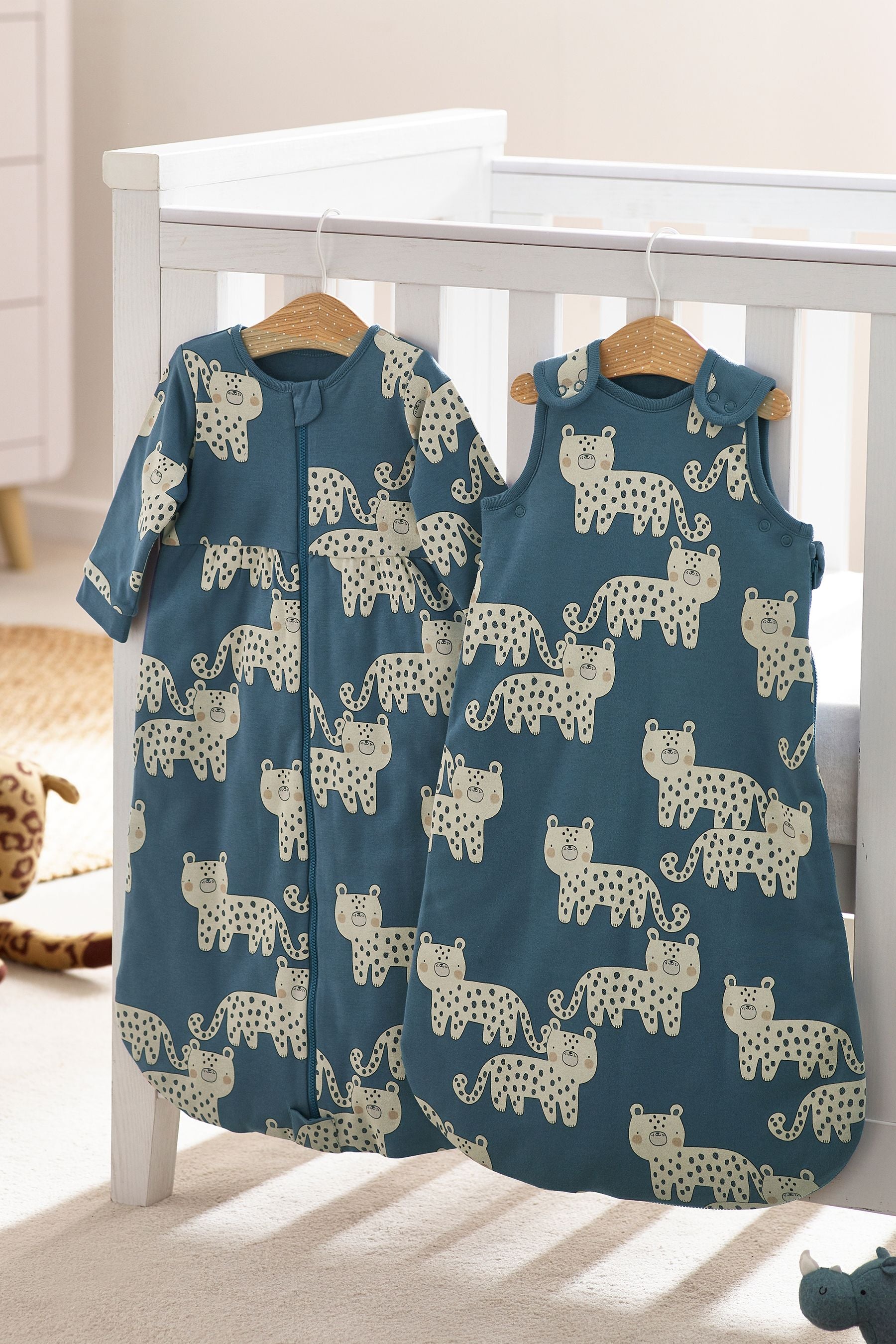 Blue Leopard Baby 100% Cotton Long Sleeve 2 Tog Sleep Bag