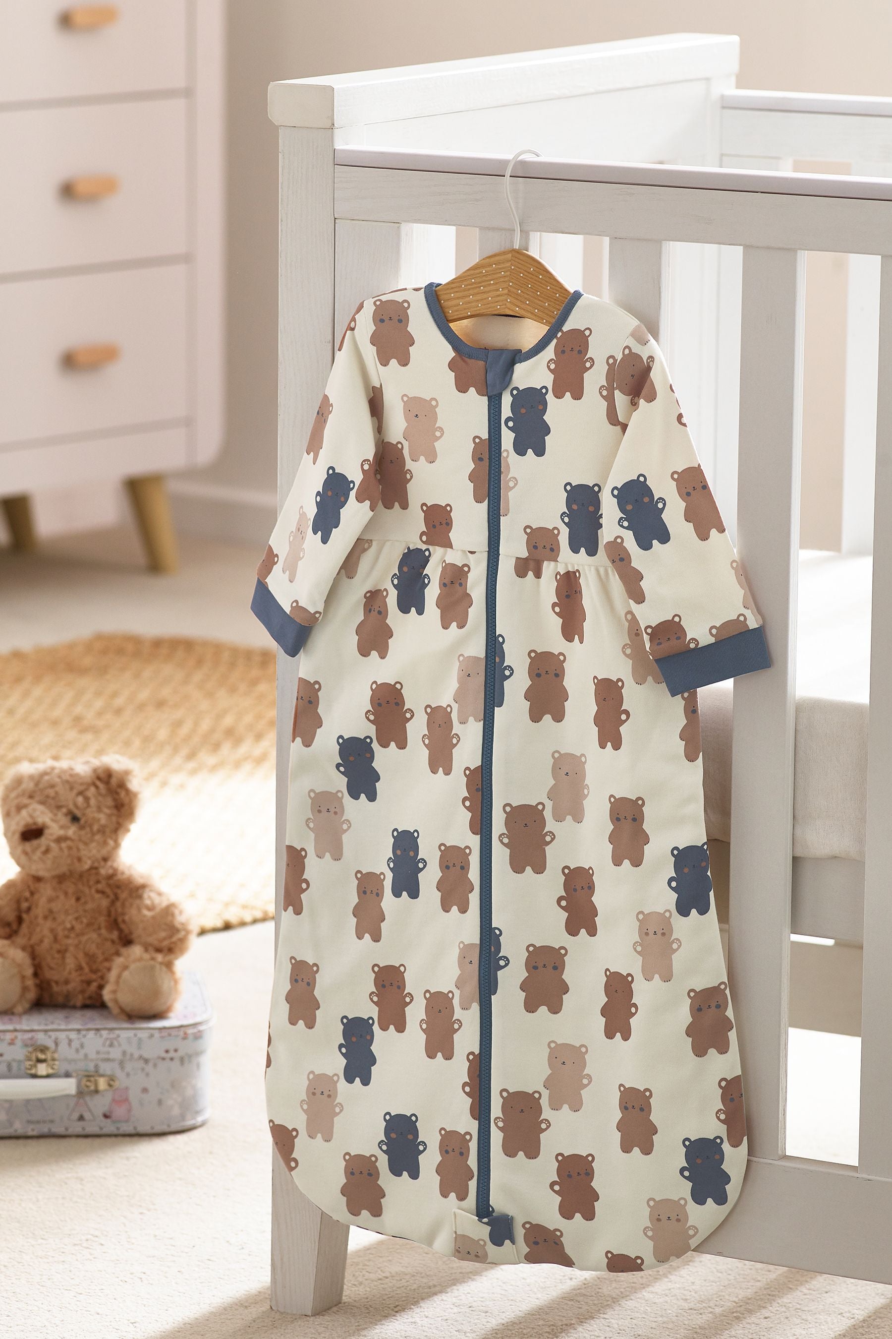 Natural Teddy Bear Baby 100% Cotton Long Sleeve 2 Tog Sleep Bag