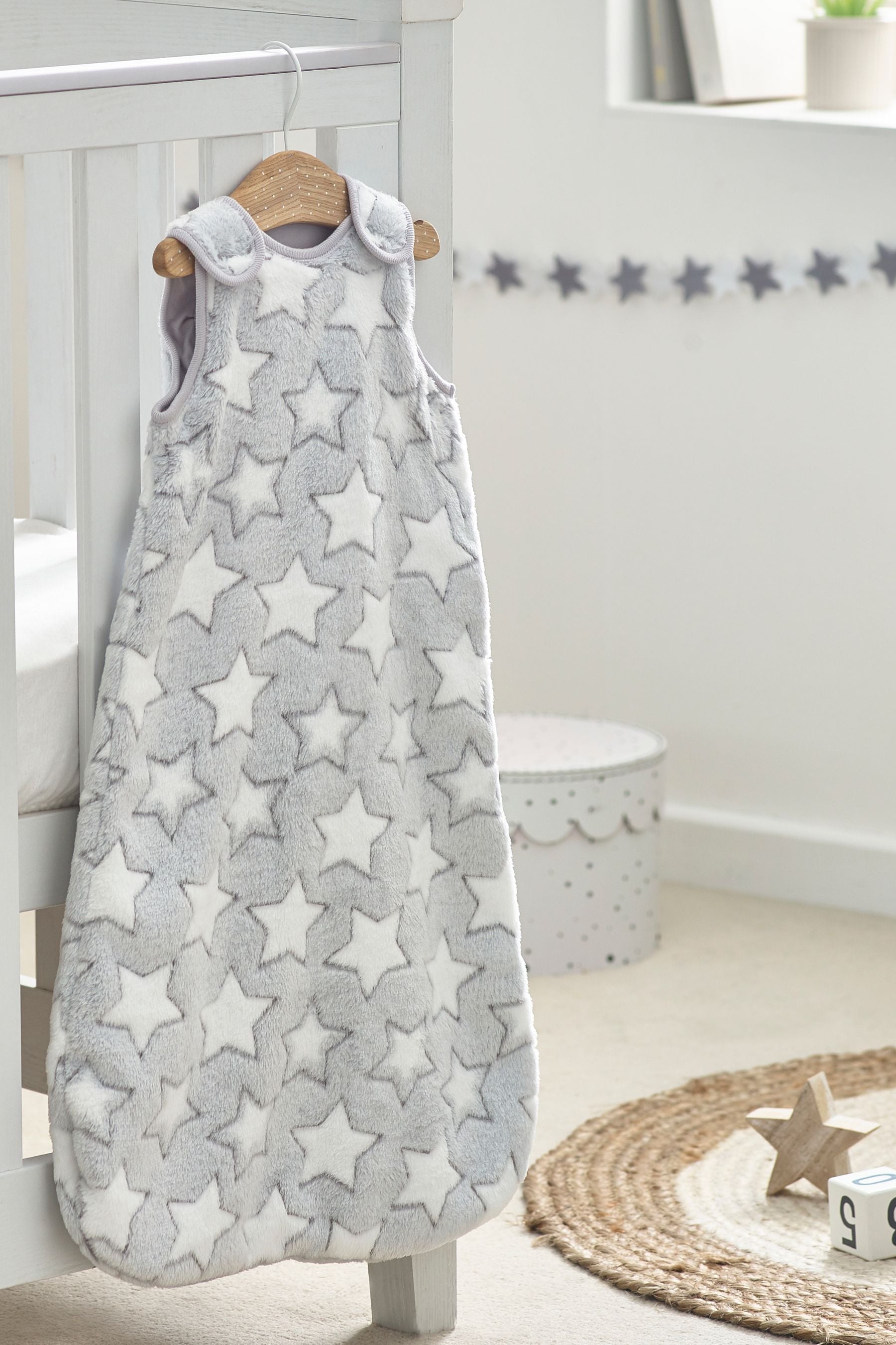 Grey Stars 2.5 Tog Fleece Supersoft Baby Sleep Bag