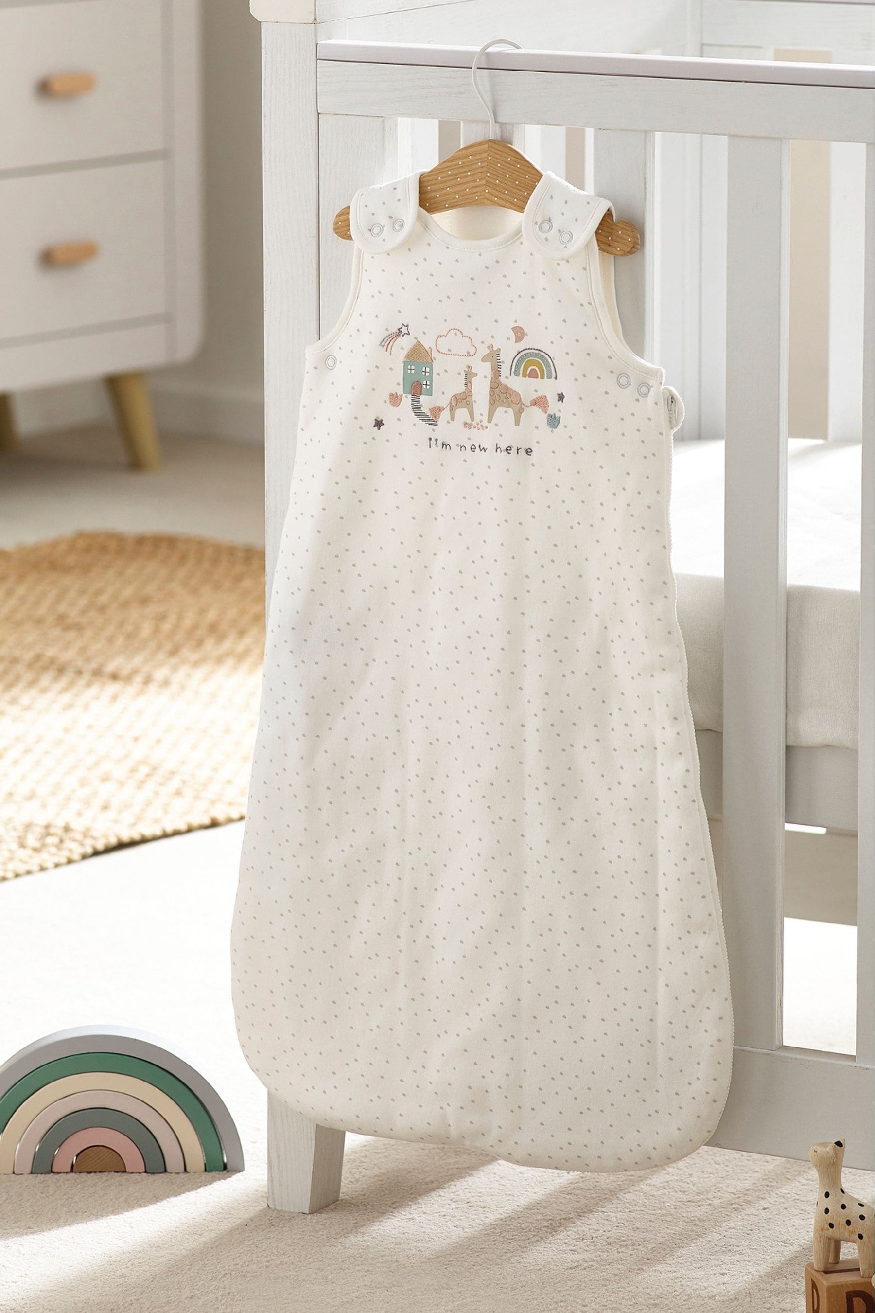 White I'm New Here 2.5 Tog Baby 100% Cotton Sleep Bag