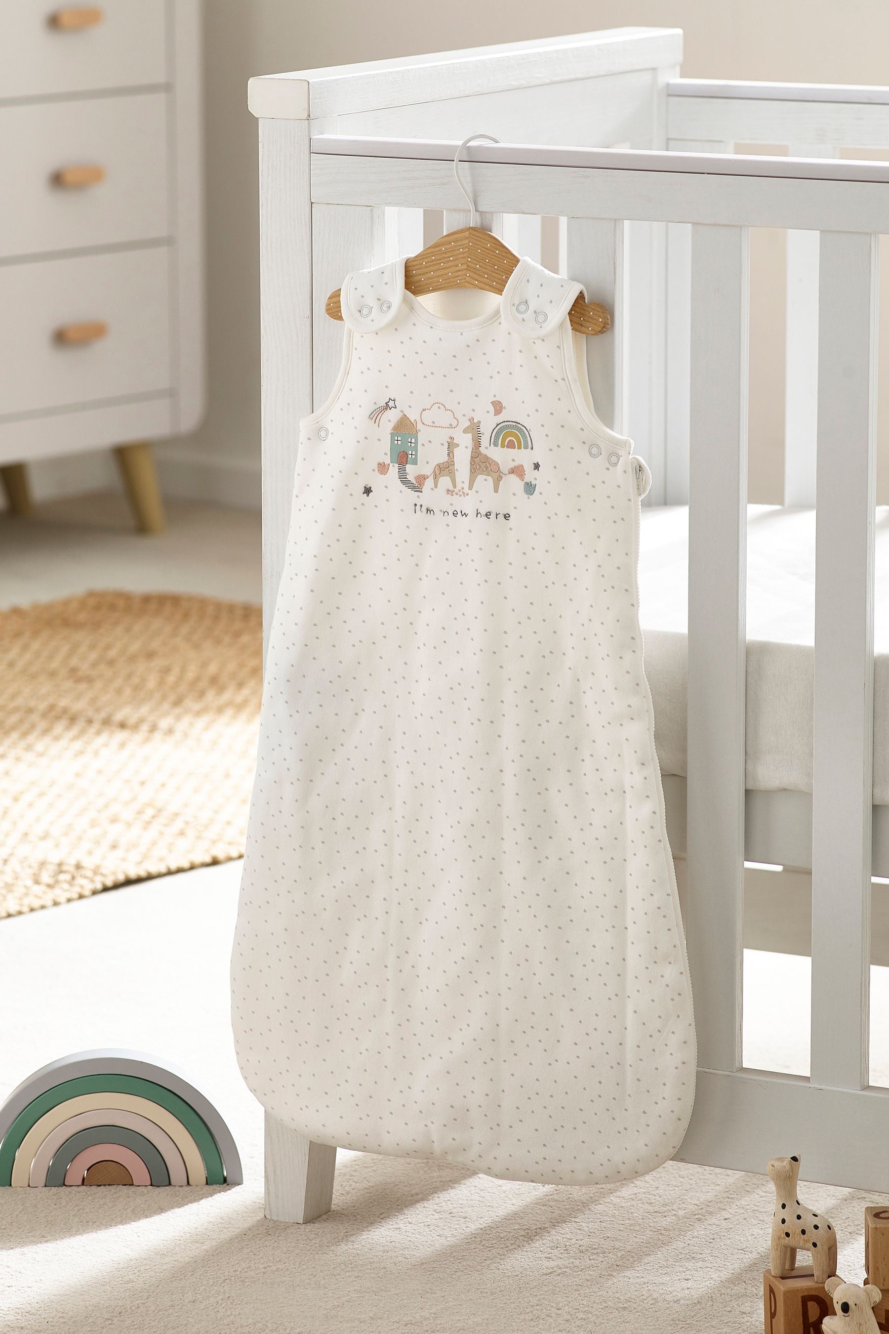 White I'm New Here 2.5 Tog Baby 100% Cotton Sleep Bag