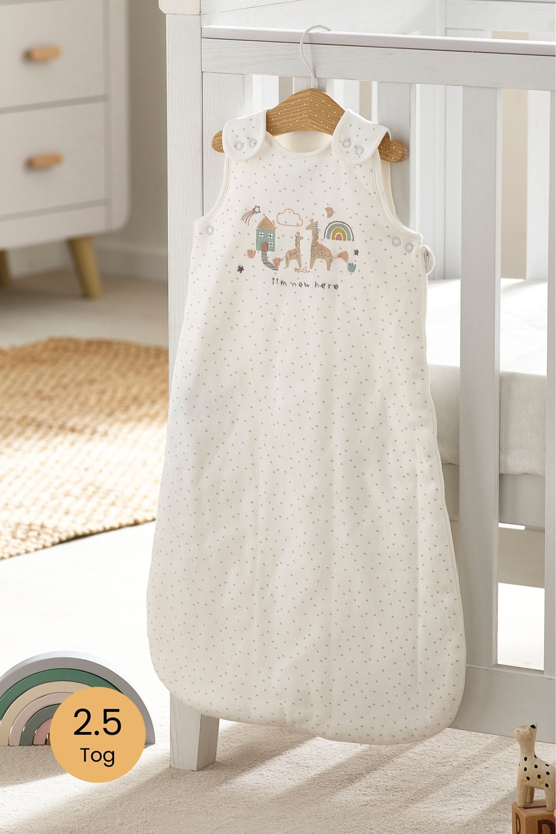 White I'm New Here 2.5 Tog Baby 100% Cotton Sleep Bag