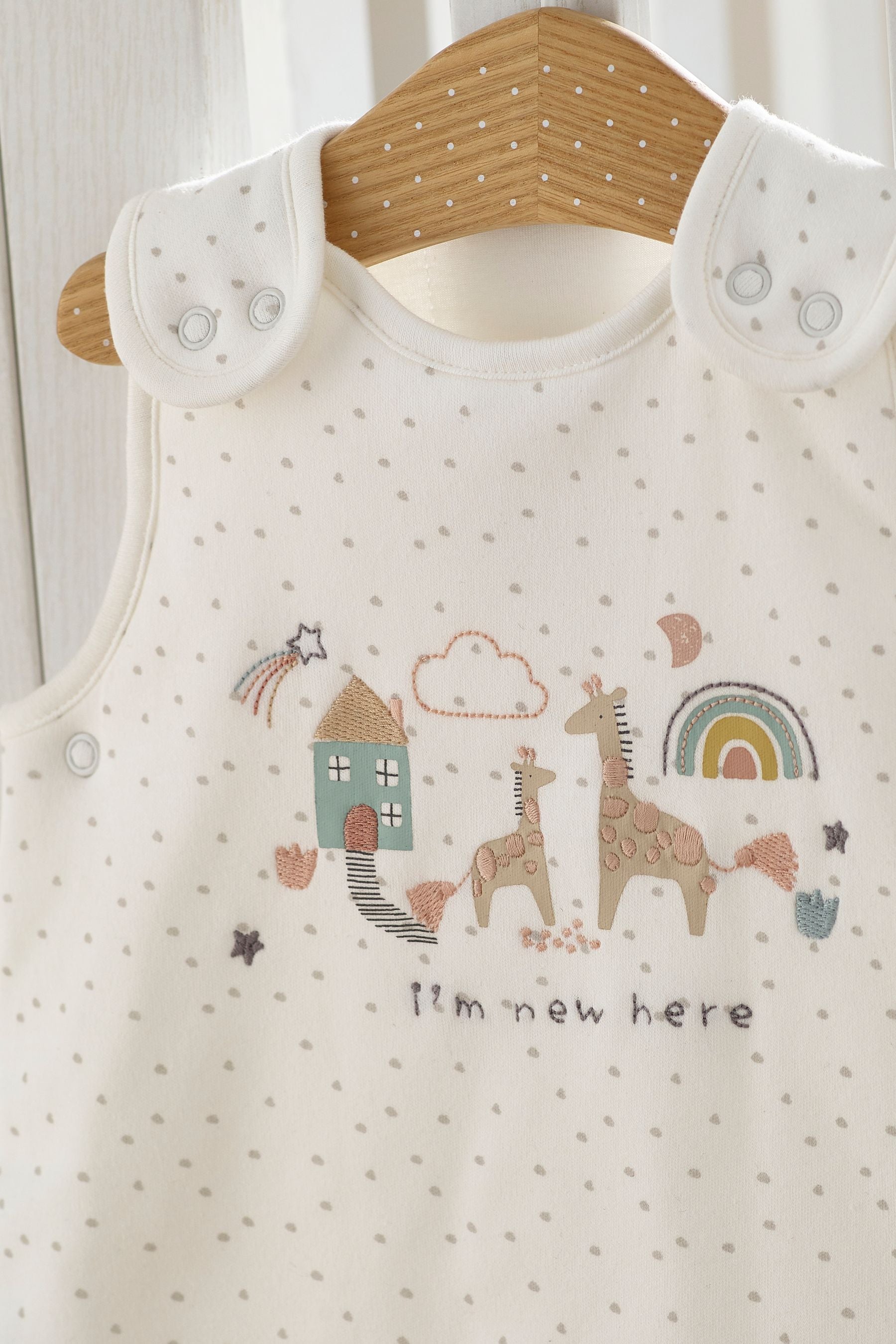 White I'm New Here 2.5 Tog Baby 100% Cotton Sleep Bag