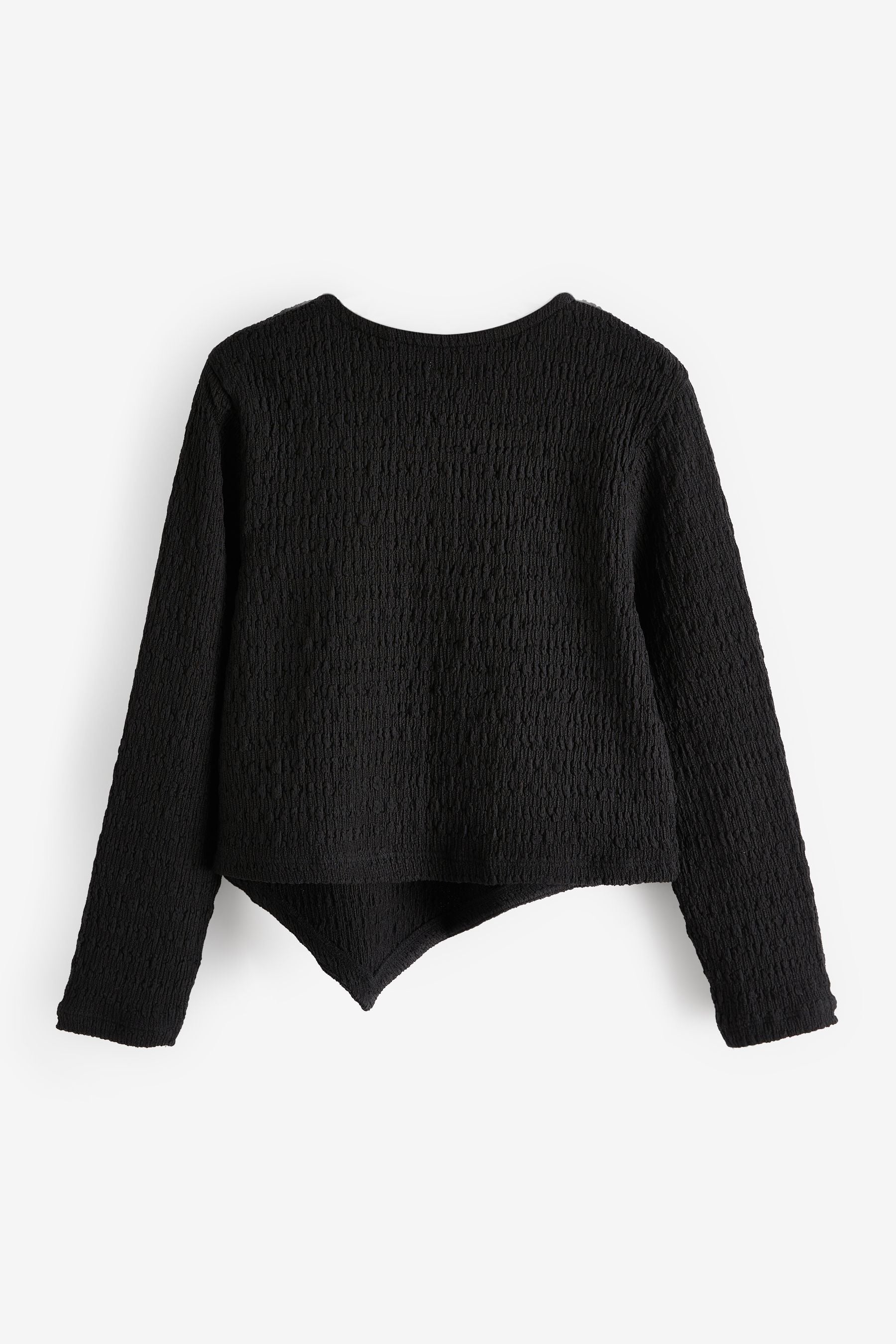 Black Textured Hanky Hem Long Sleeve Top (3-16yrs)