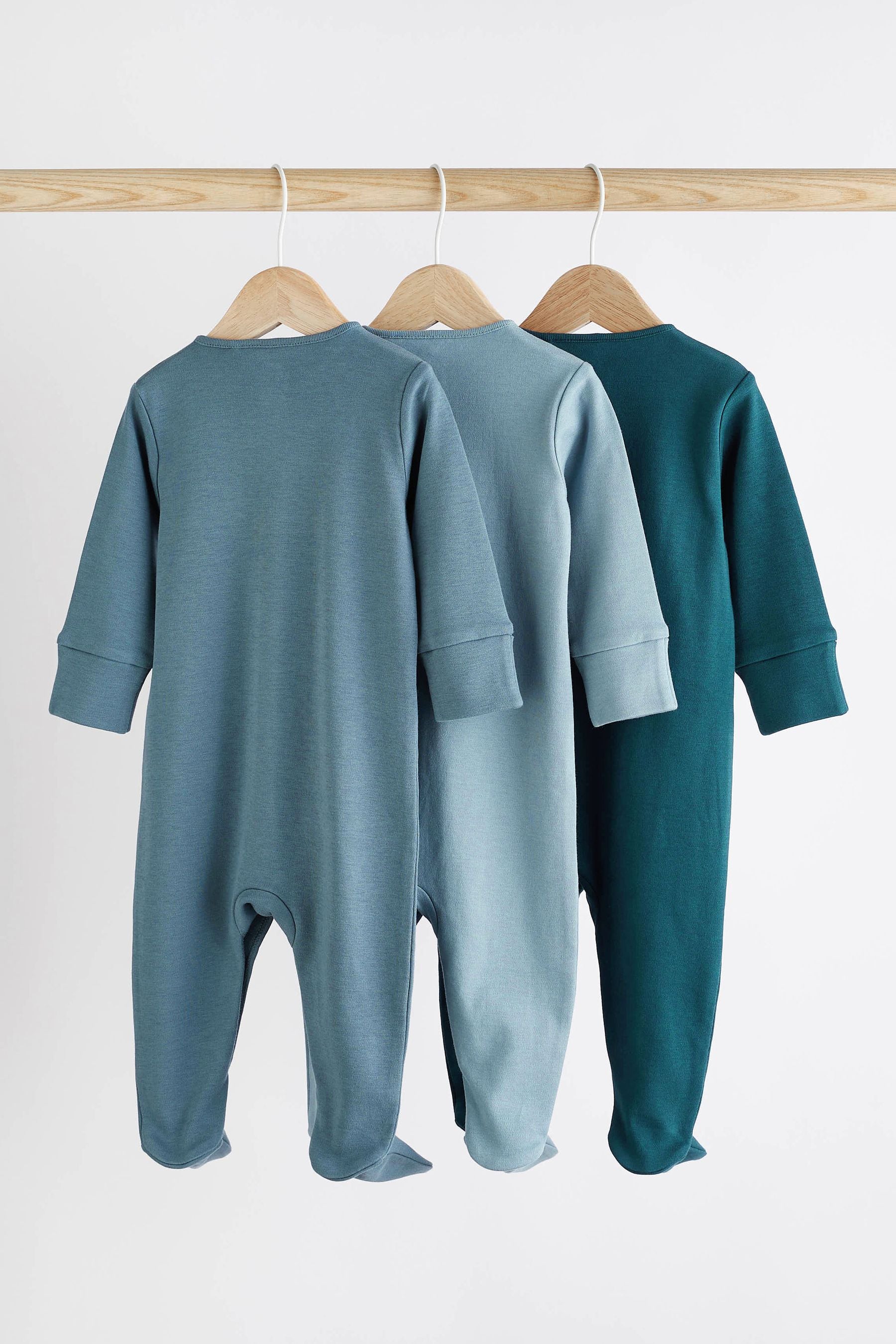 Petrol Blue 3 Pack Baby Sleepsuits (0-2yrs)