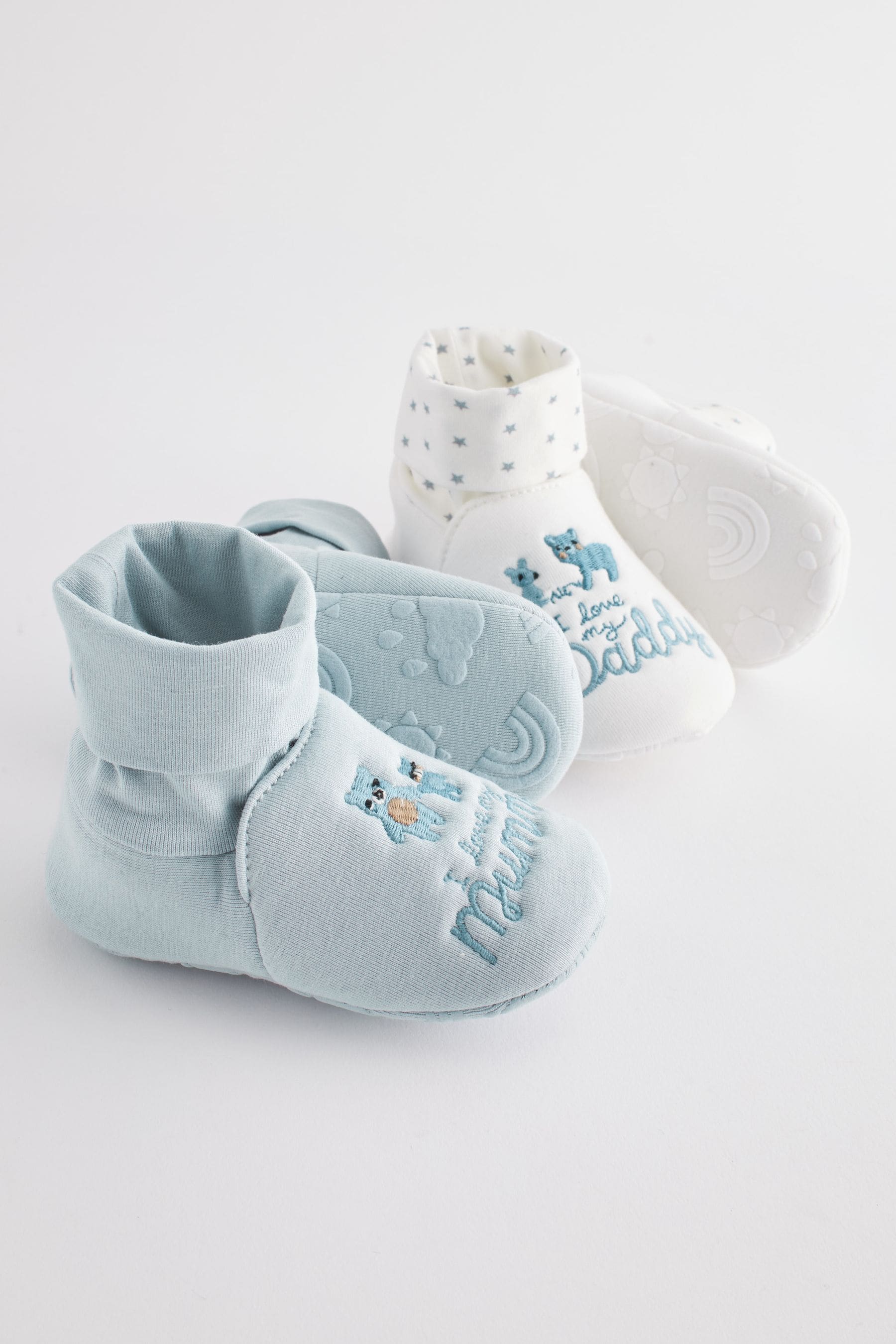 Blue Mummy And Daddy Baby Booties Socks 2 Pack (0-24mths)