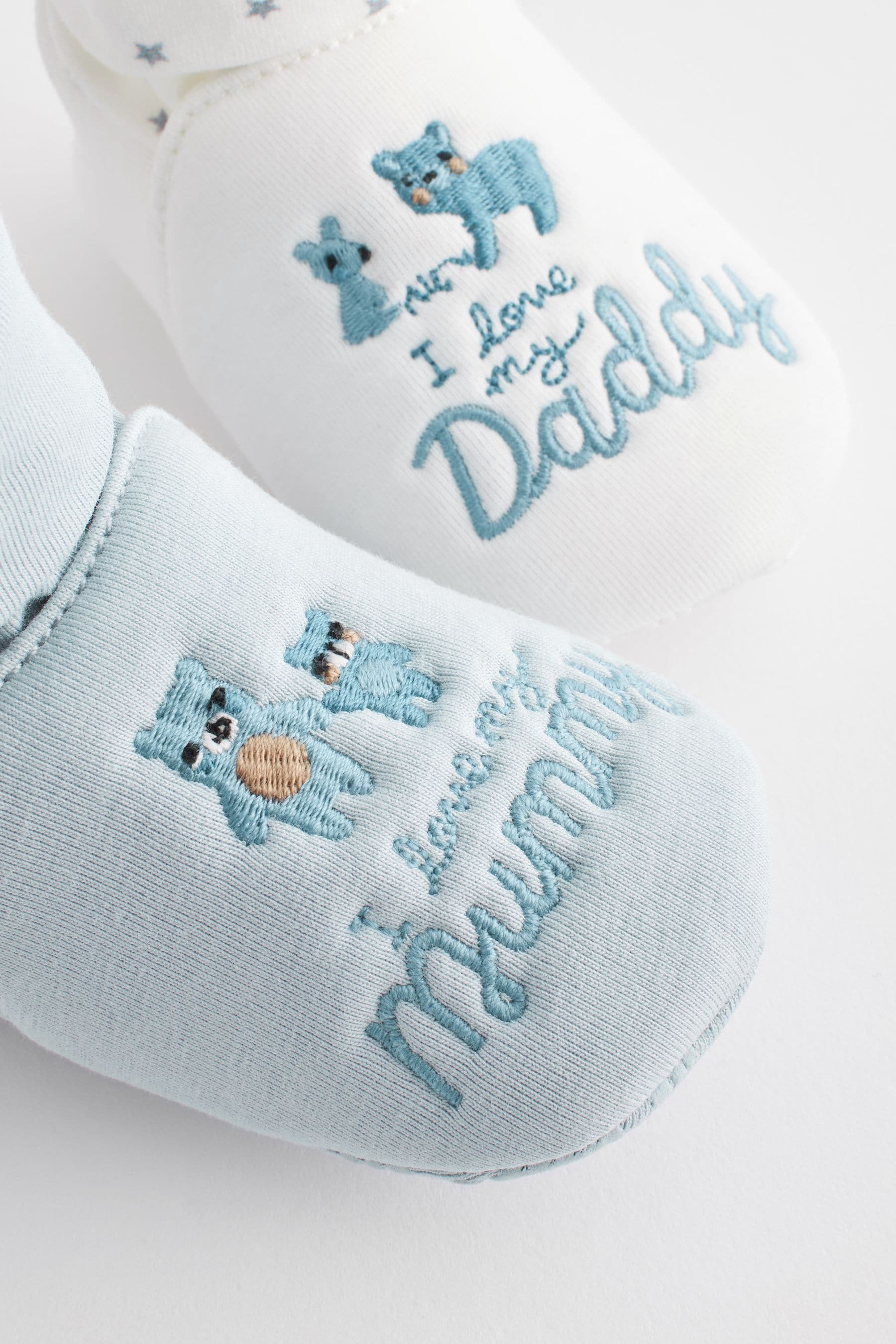 Blue Mummy And Daddy Baby Booties Socks 2 Pack (0-24mths)