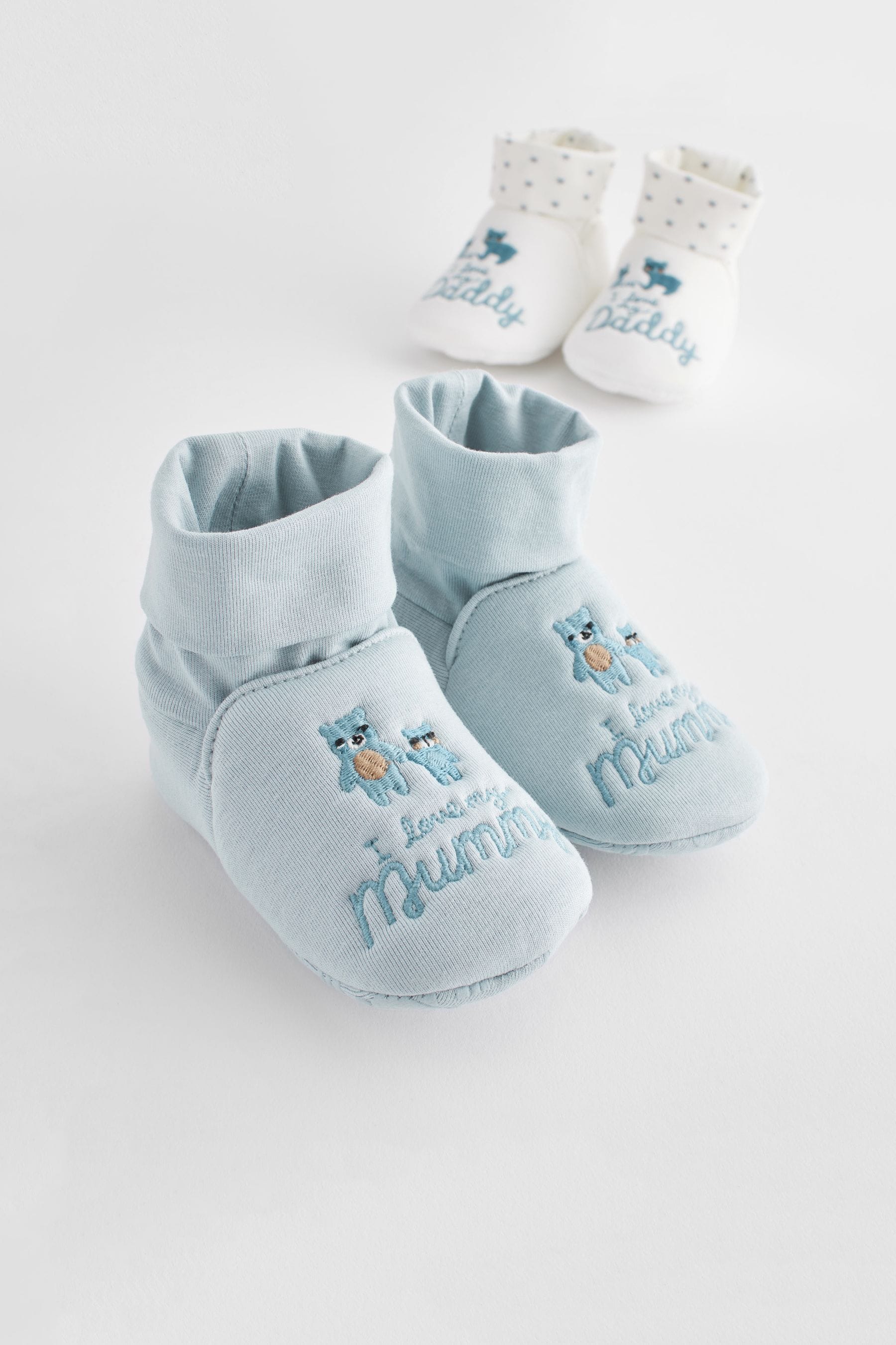 Blue Mummy And Daddy Baby Booties Socks 2 Pack (0-24mths)