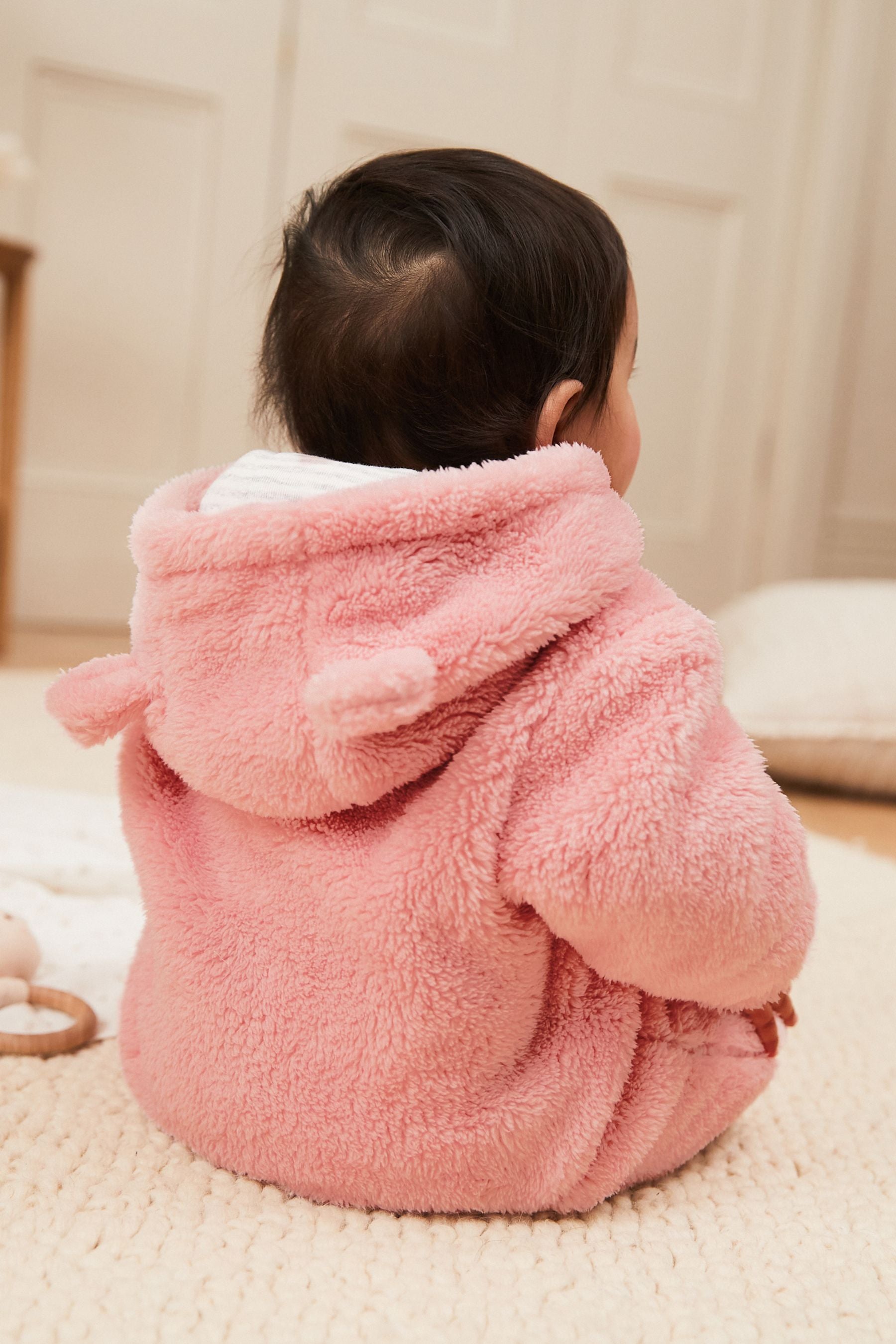 Pink Cosy Fleece Bear Baby Pramsuit (0mths-2yrs)