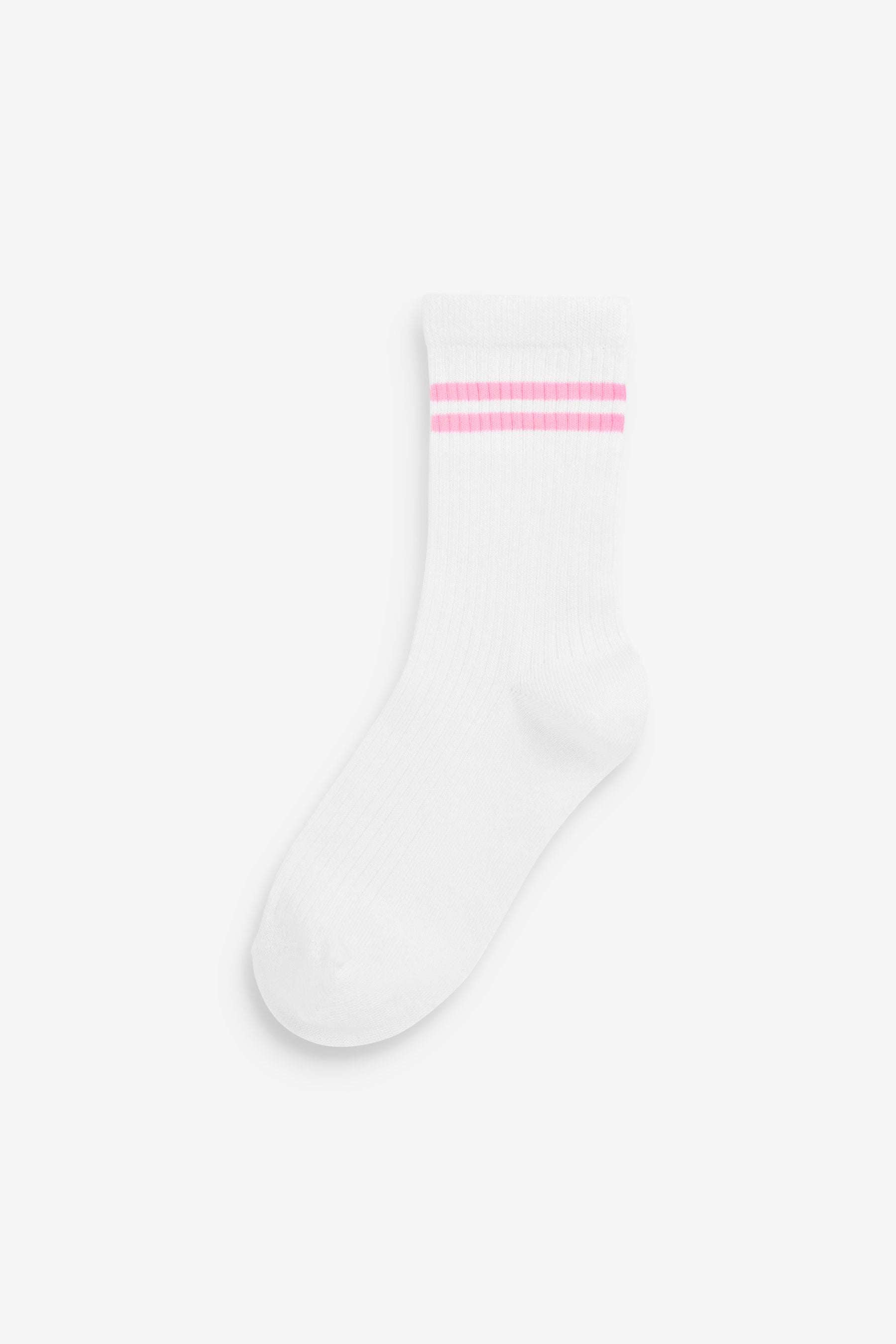 Pink and White 2 Pack Cotton Rich Ribbed Ankle Sport Socks