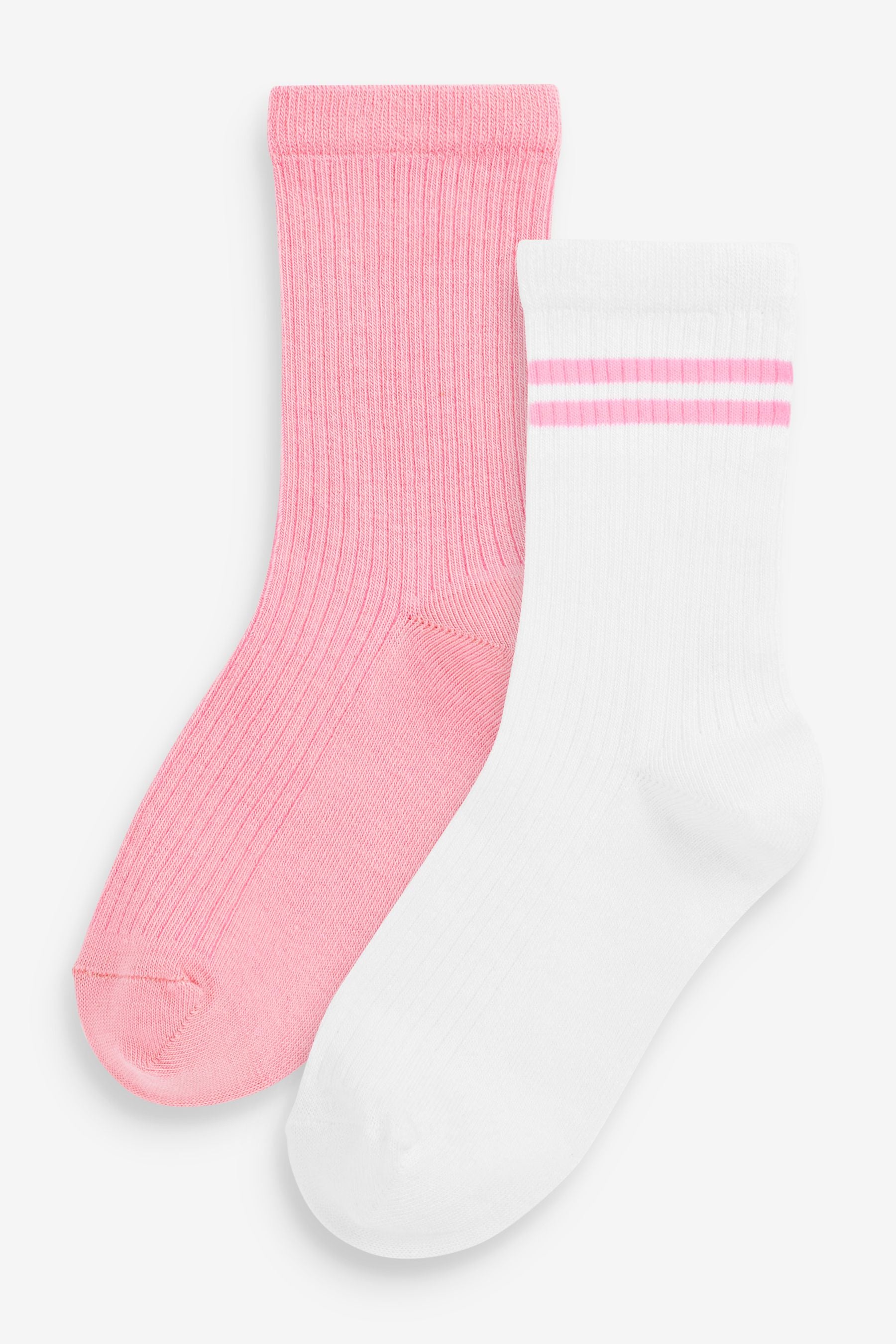 Pink and White 2 Pack Cotton Rich Ribbed Ankle Sport Socks