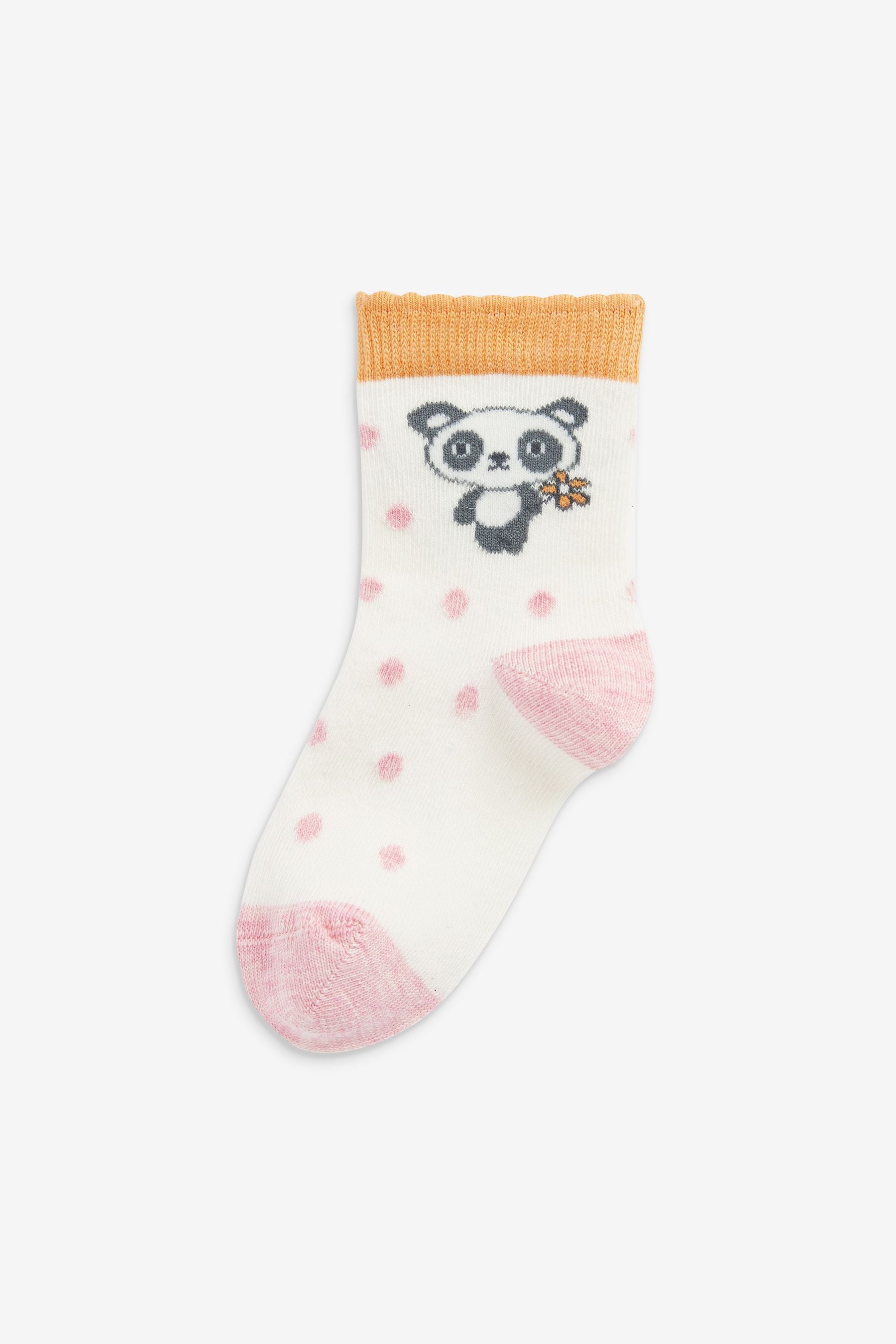 Pink and Yellow 5 Pack Cotton Rich Panda Character Ankle Socks