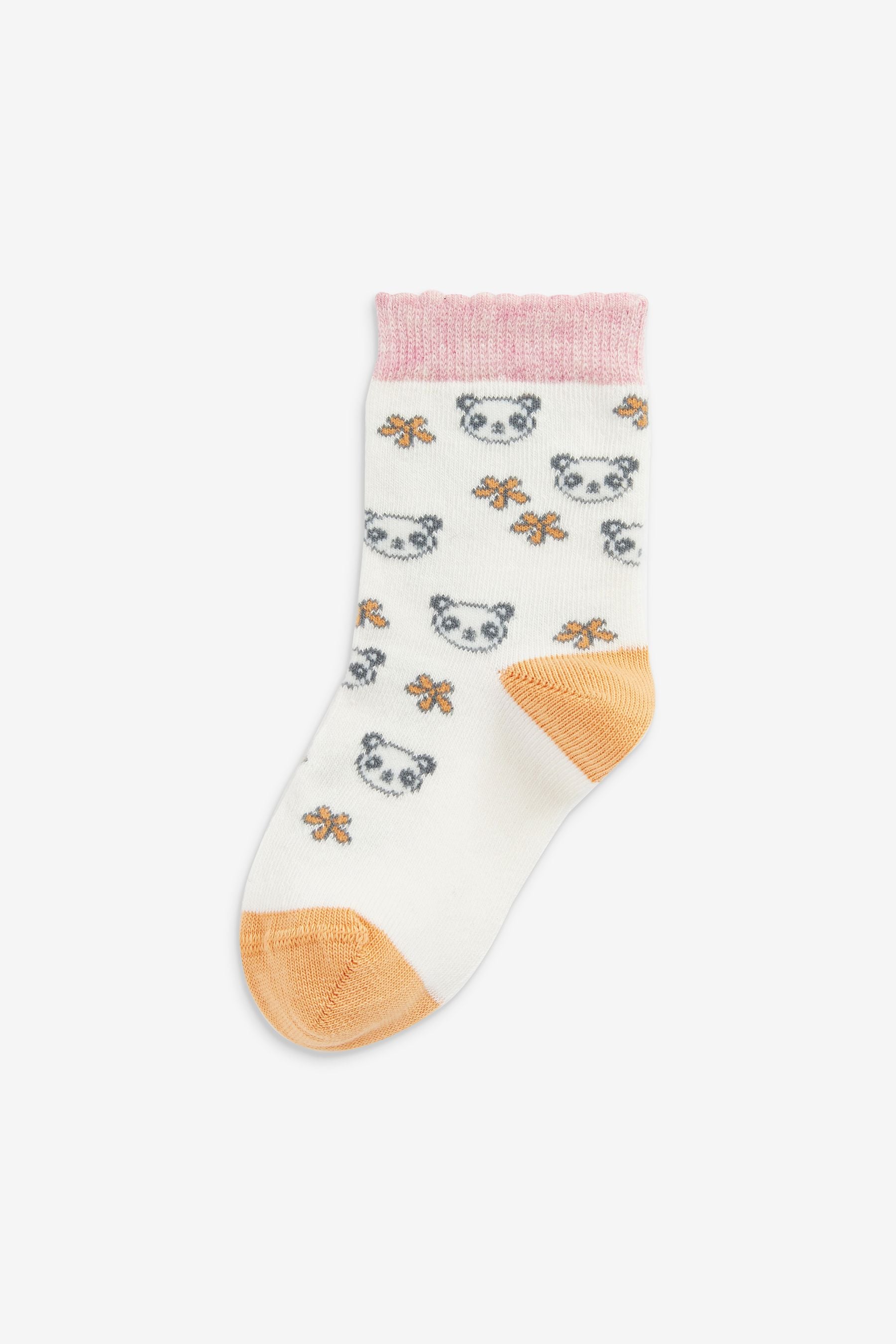 Pink and Yellow 5 Pack Cotton Rich Panda Character Ankle Socks