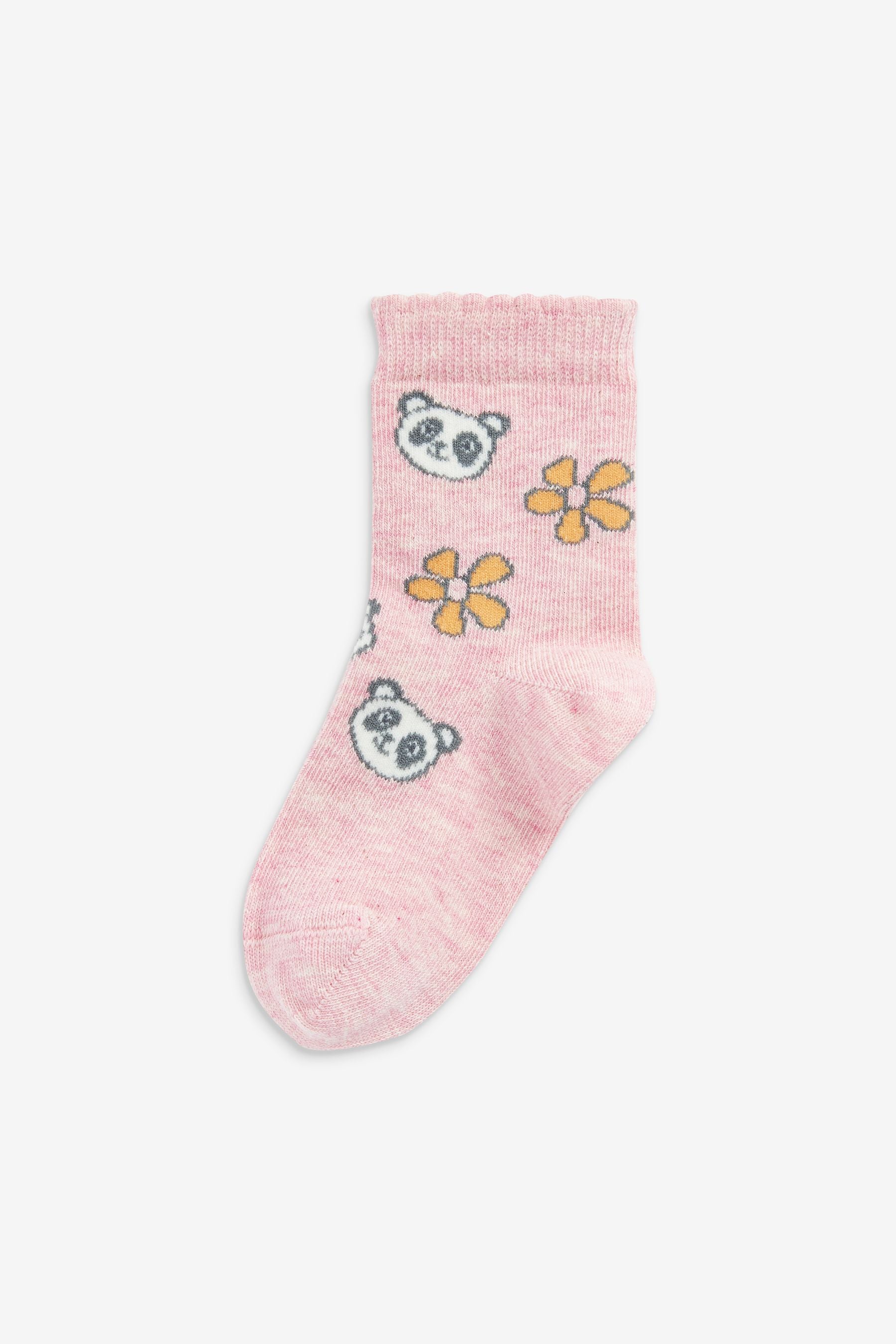 Pink and Yellow 5 Pack Cotton Rich Panda Character Ankle Socks