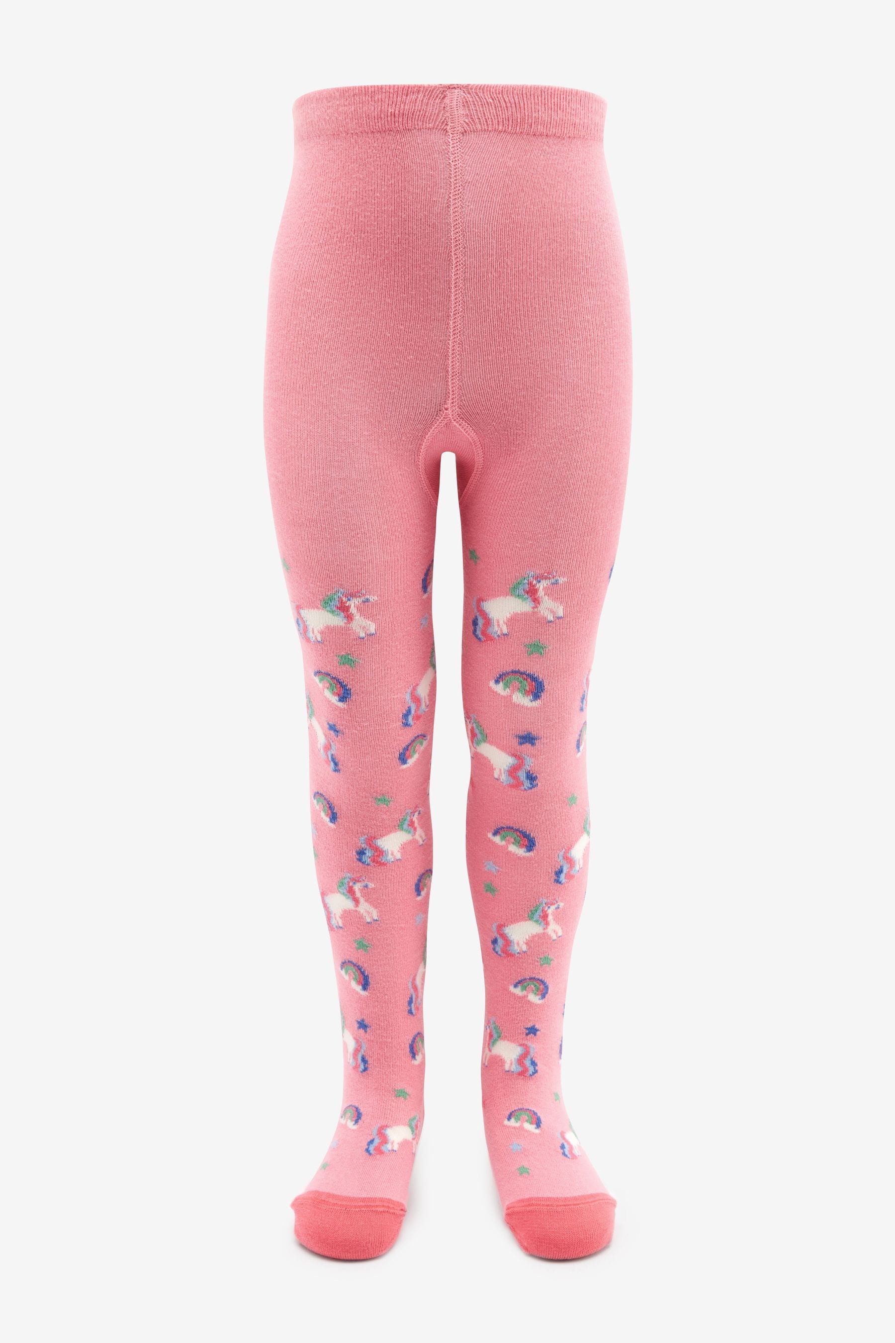 Blue, Pink and Grey 3 Pack Cotton Rich Unicorn Tights