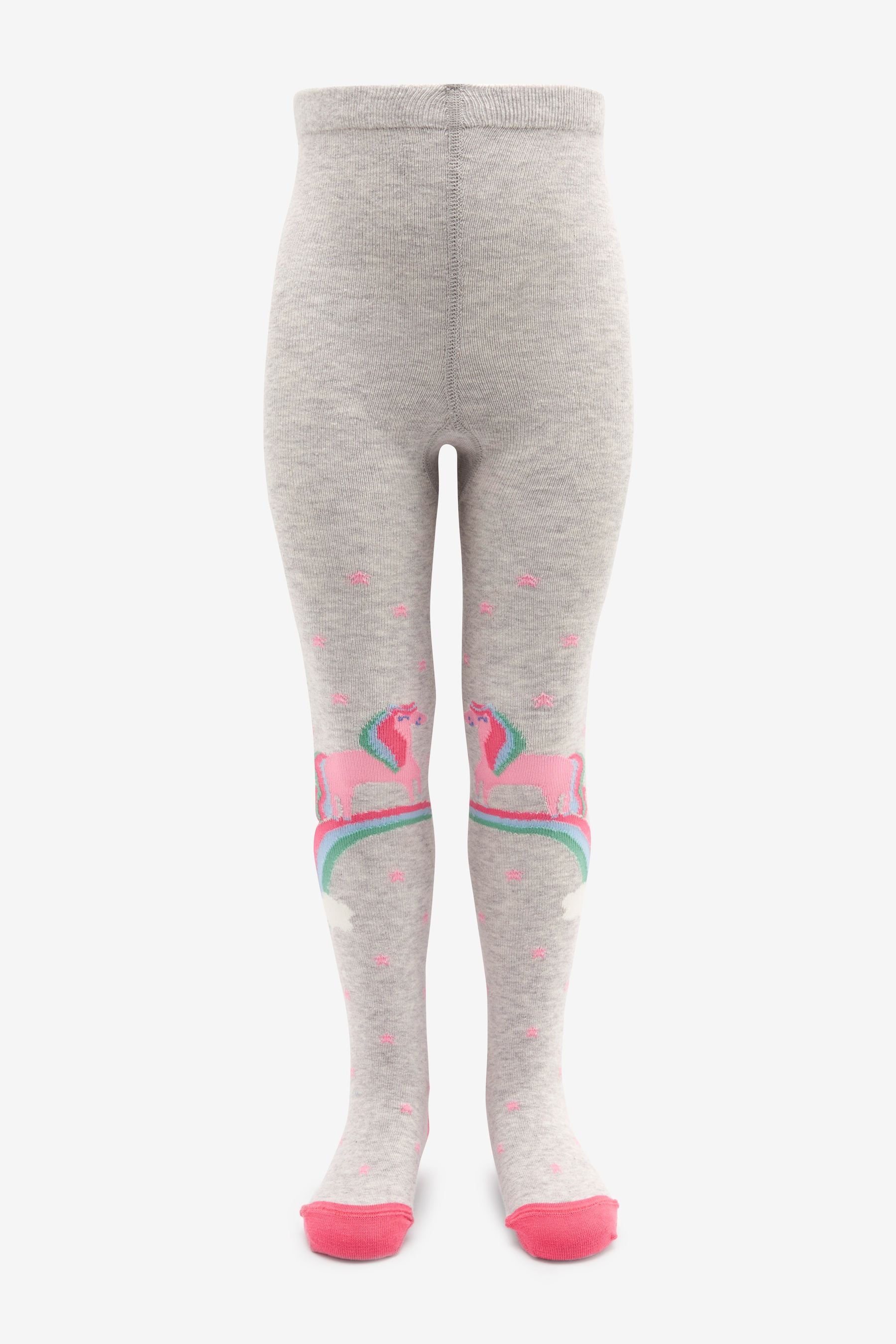 Blue, Pink and Grey 3 Pack Cotton Rich Unicorn Tights