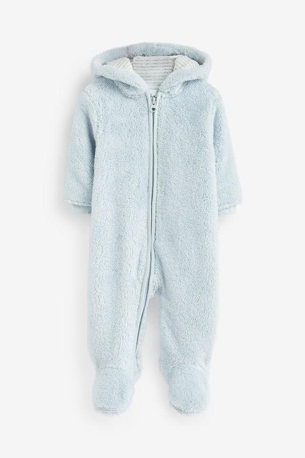 Blue Cosy Fleece Bear Baby Pramsuit (0-18mths)