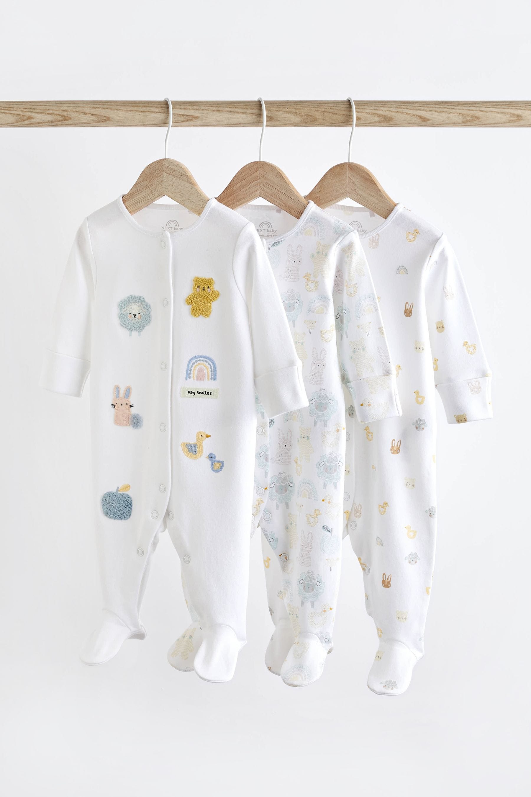 White Delicate Baby Sleepsuits 3 Pack (0-2yrs)