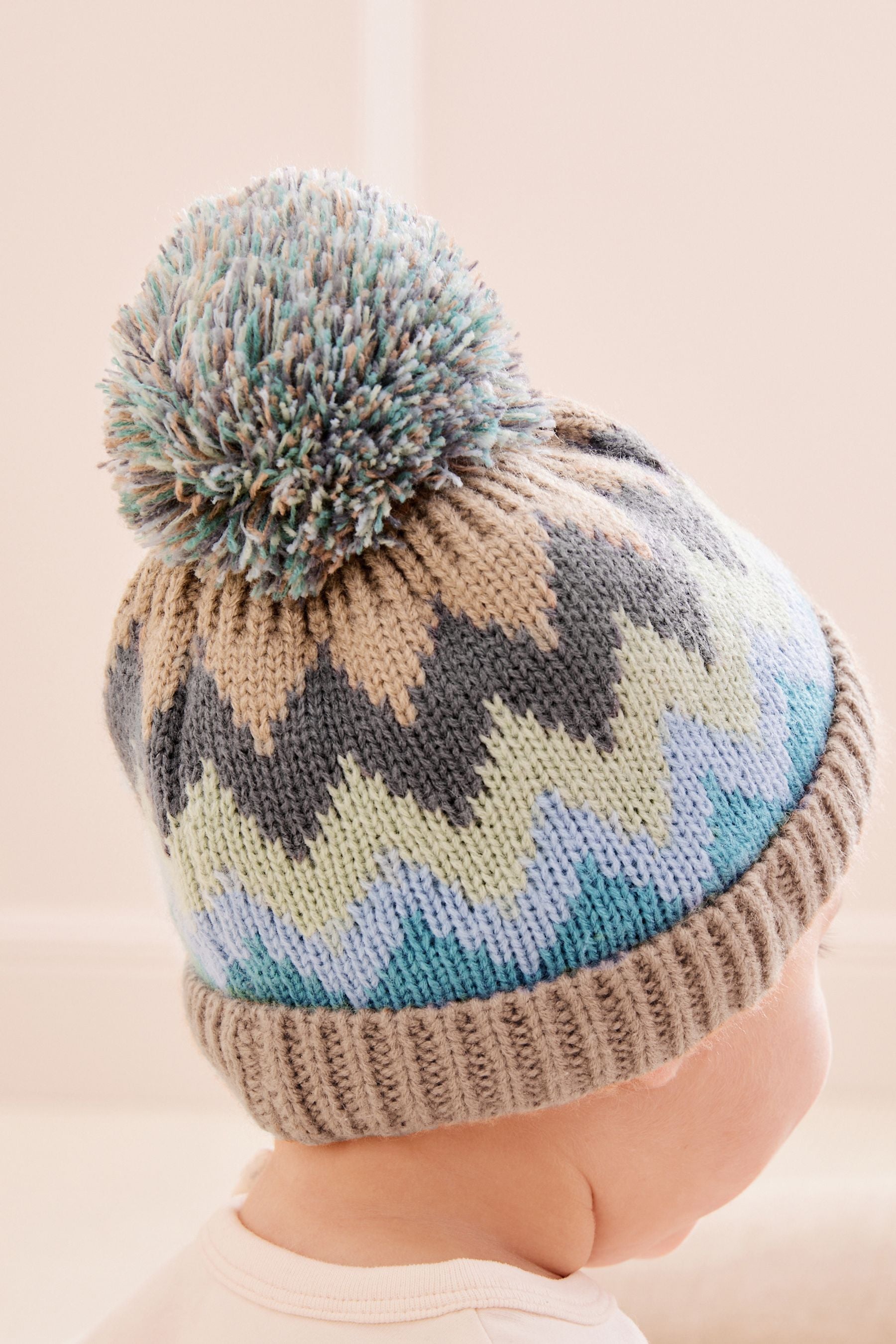 Neutral Green Baby Knitted Pom Hat (0mths-2yrs)