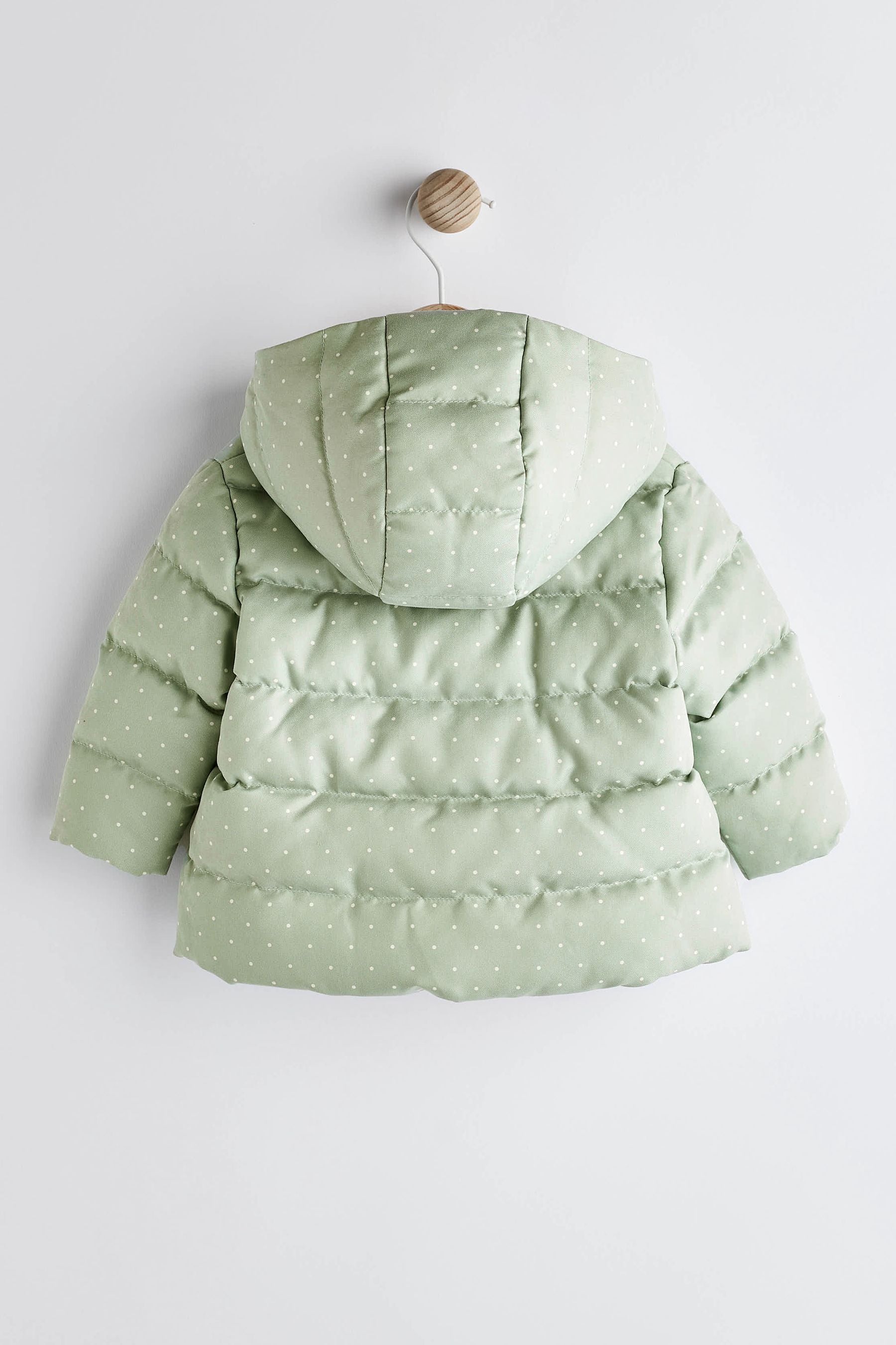 Sage Green Spot Padded Baby Jacket With Hood (0mths-2yrs)