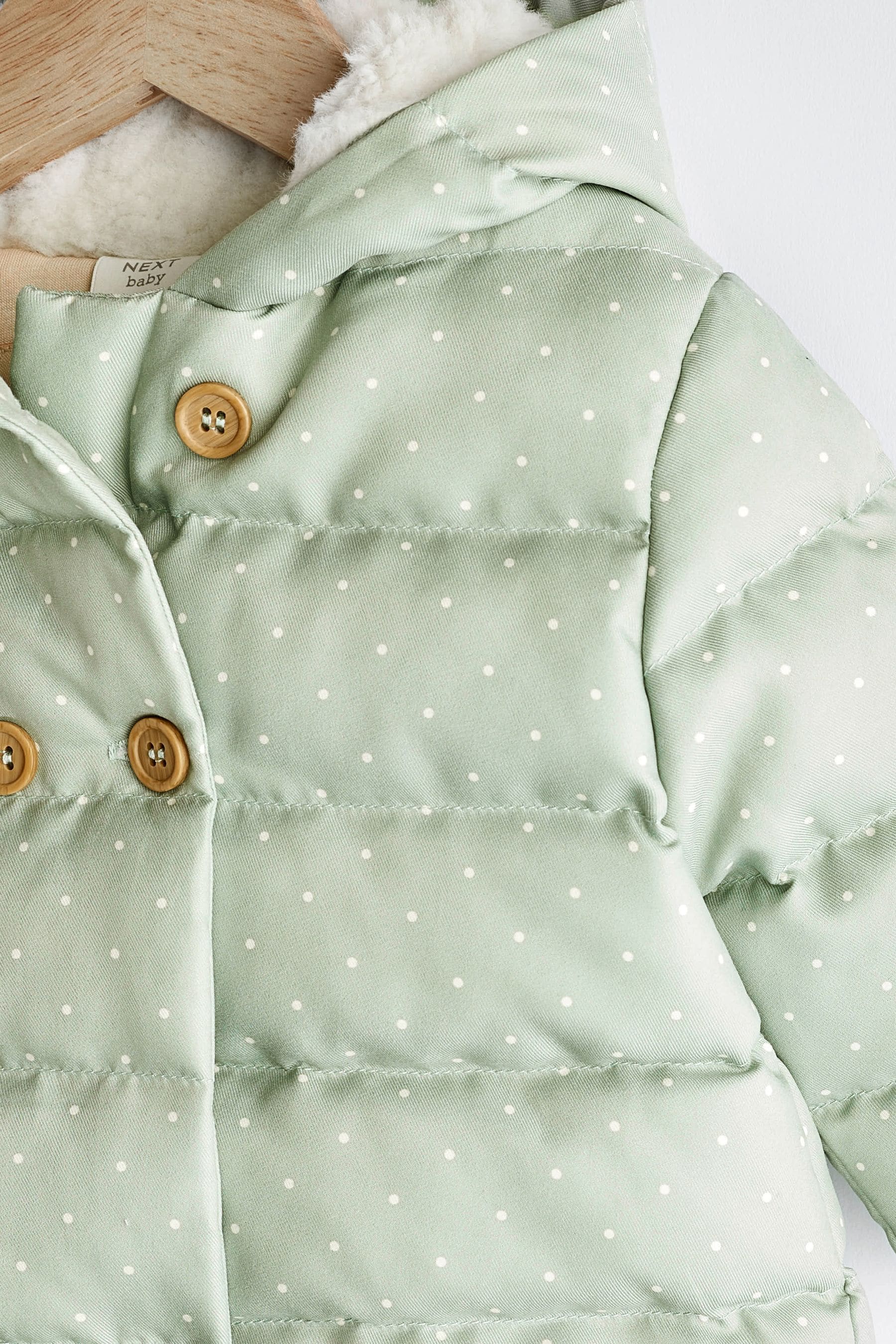 Sage Green Spot Padded Baby Jacket With Hood (0mths-2yrs)