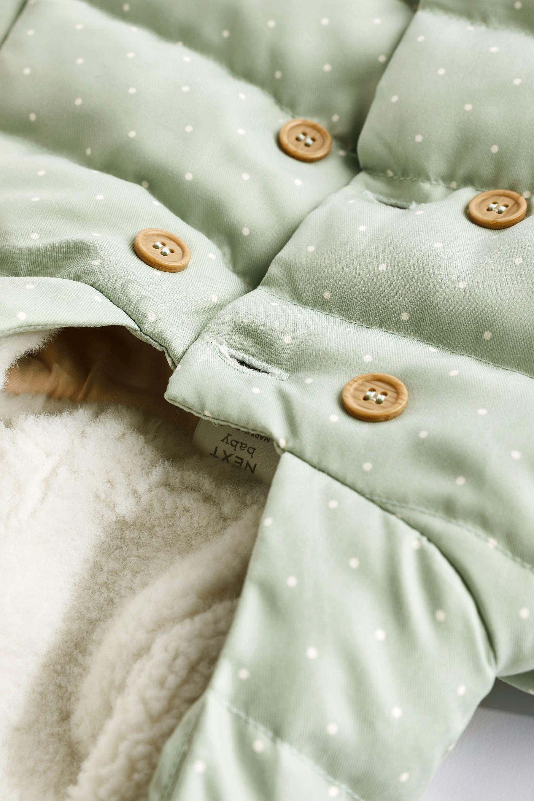 Sage Green Spot Padded Baby Jacket With Hood (0mths-2yrs)