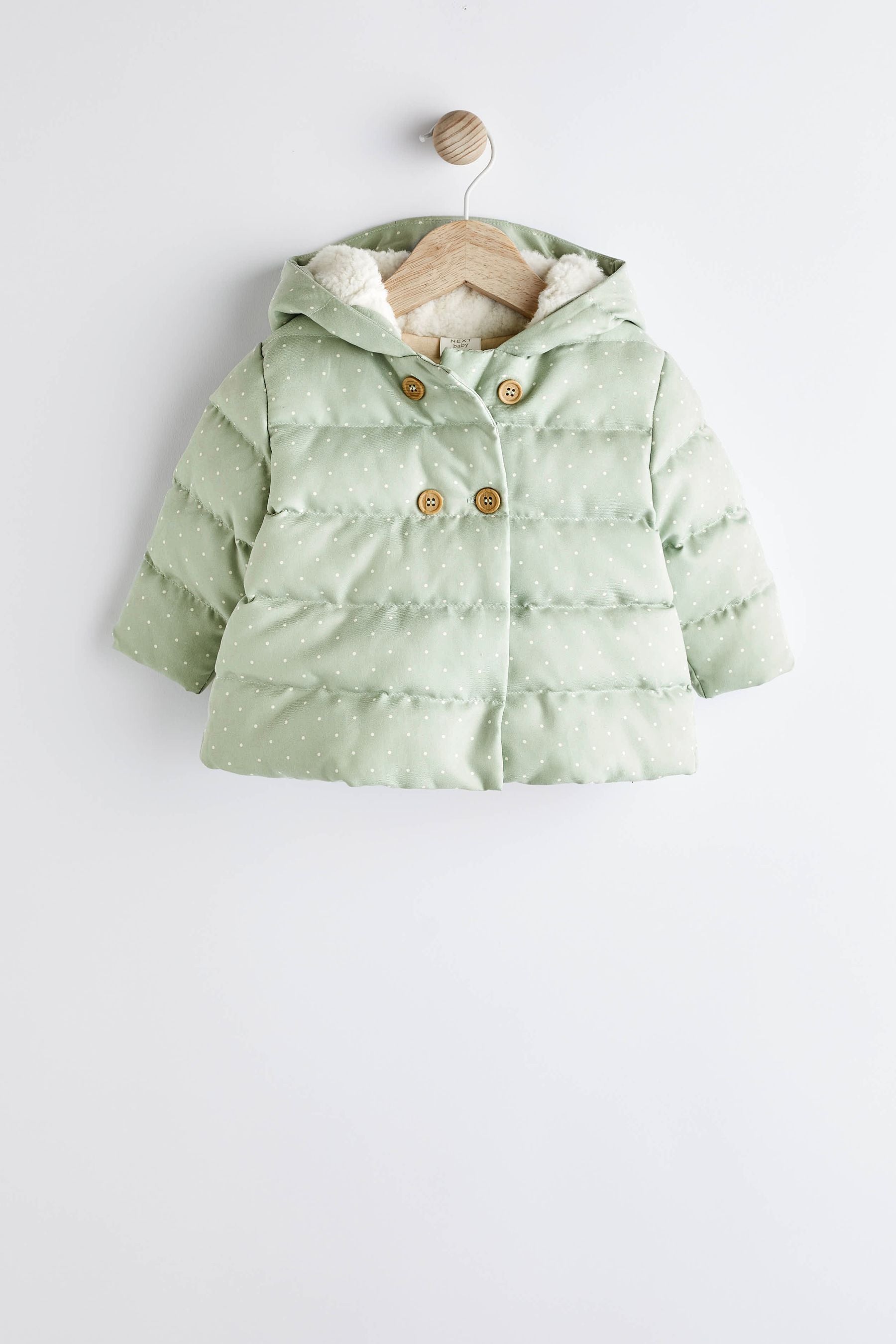 Sage Green Spot Padded Baby Jacket With Hood (0mths-2yrs)