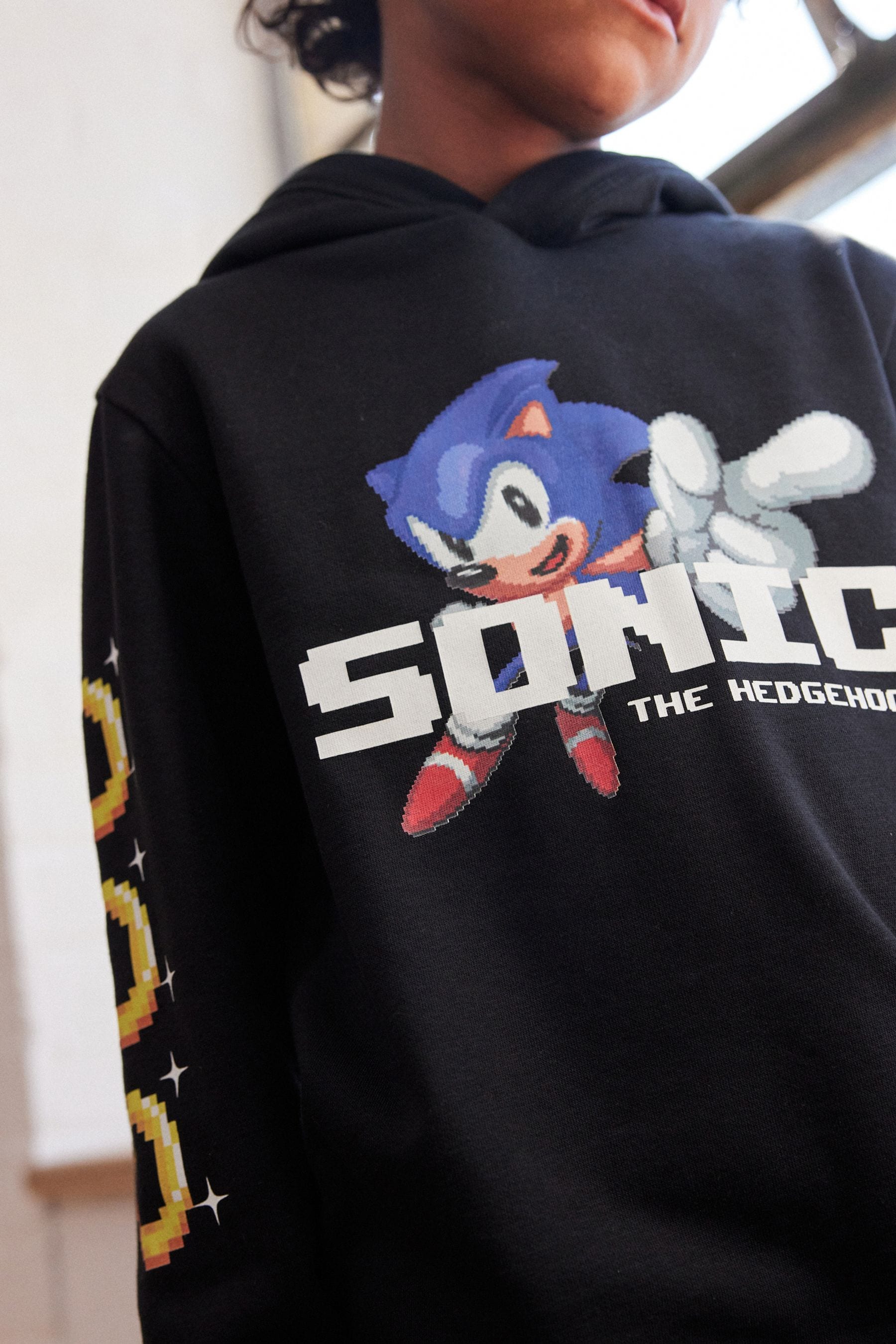 Black Sonic The Hedgehog Sonic License Hoodie (3-16yrs)