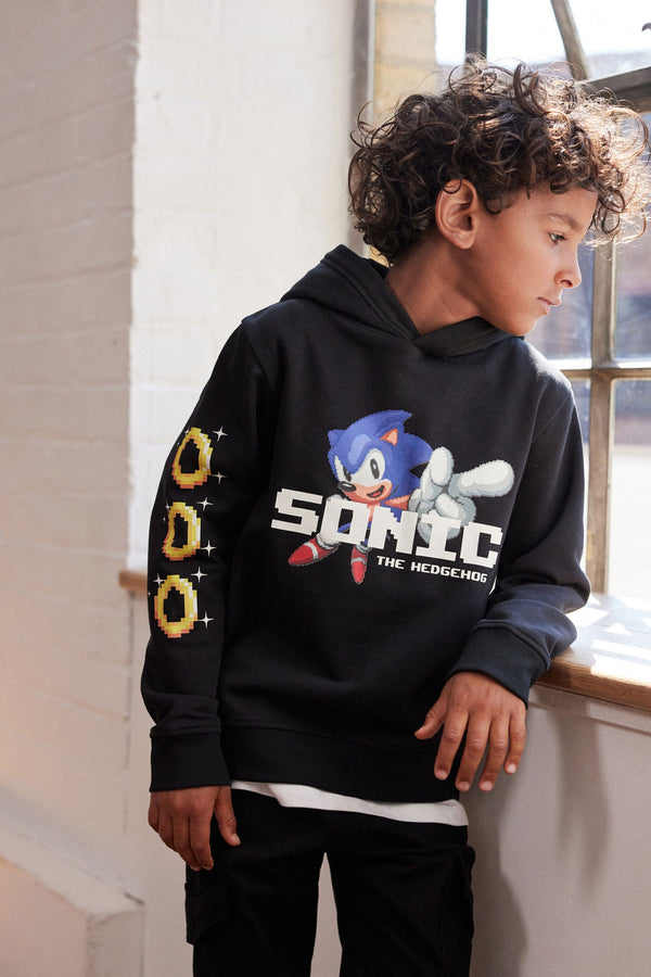 Black Sonic The Hedgehog Sonic License Hoodie (3-16yrs)