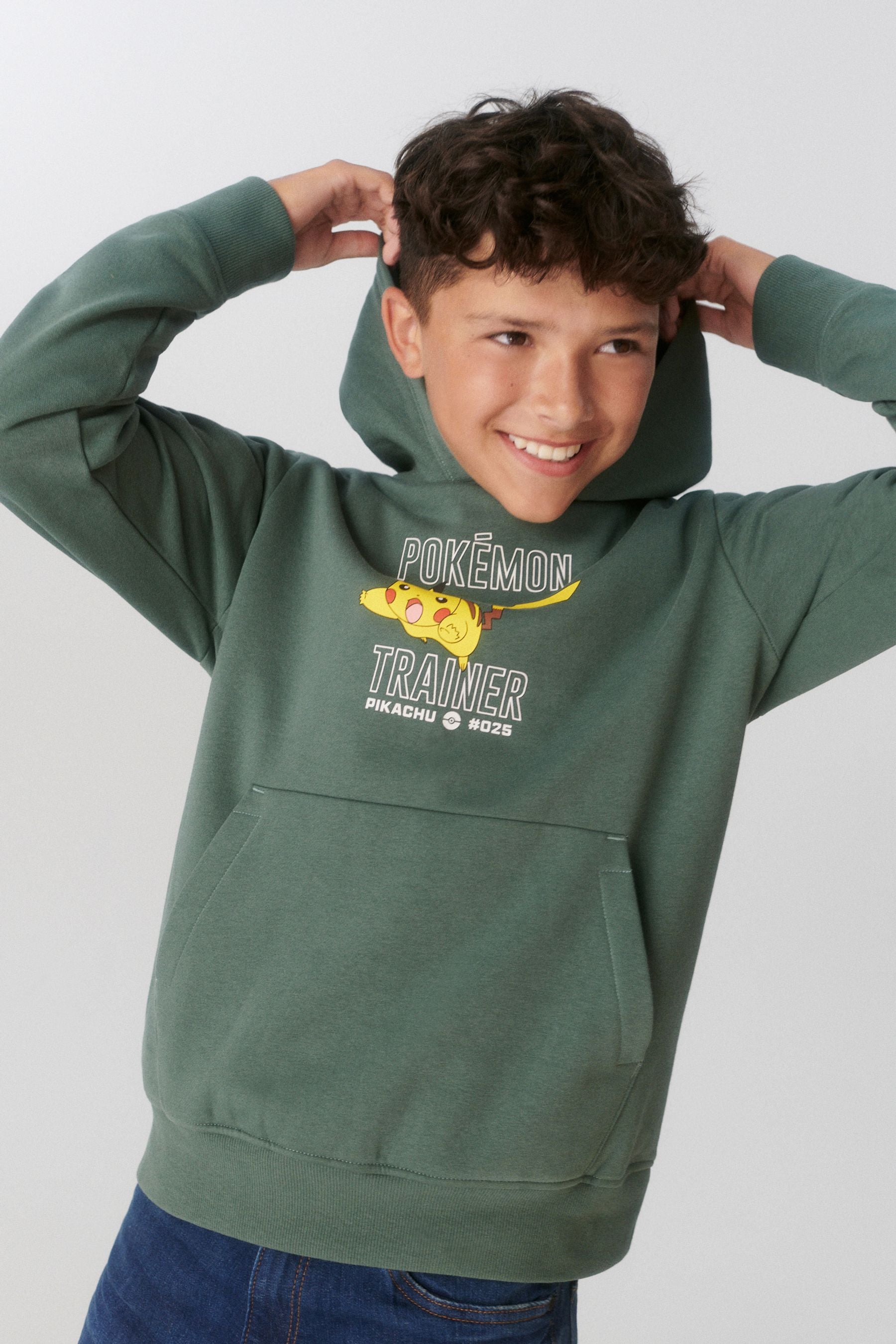 Khaki Green Pokémon License Hoodie (4-16yrs)