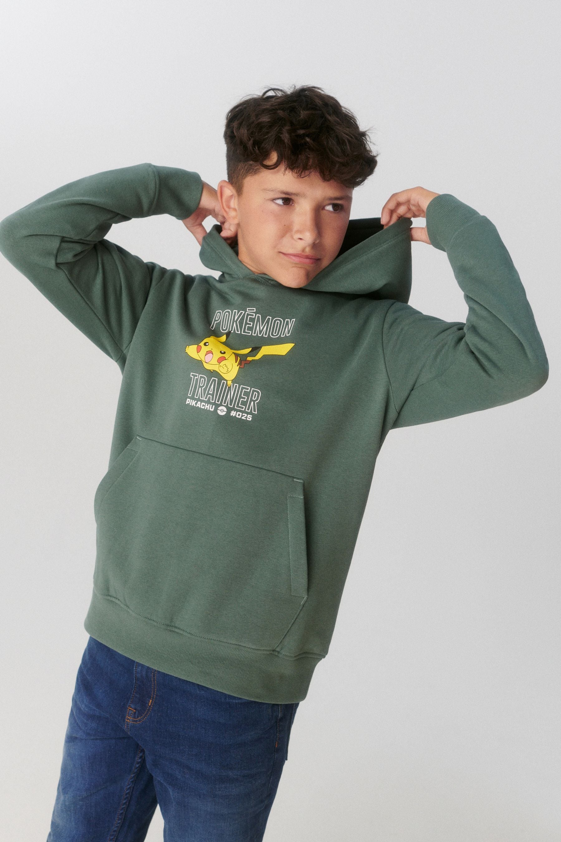 Khaki Green Pokémon License Hoodie (4-16yrs)