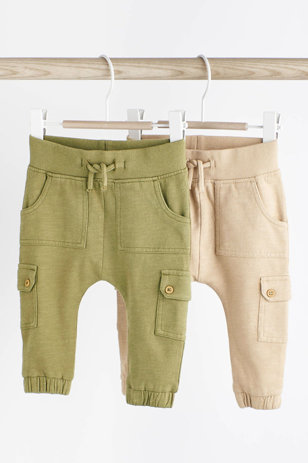 Khaki Green/Cream Baby Cargo Joggers 2 Pack