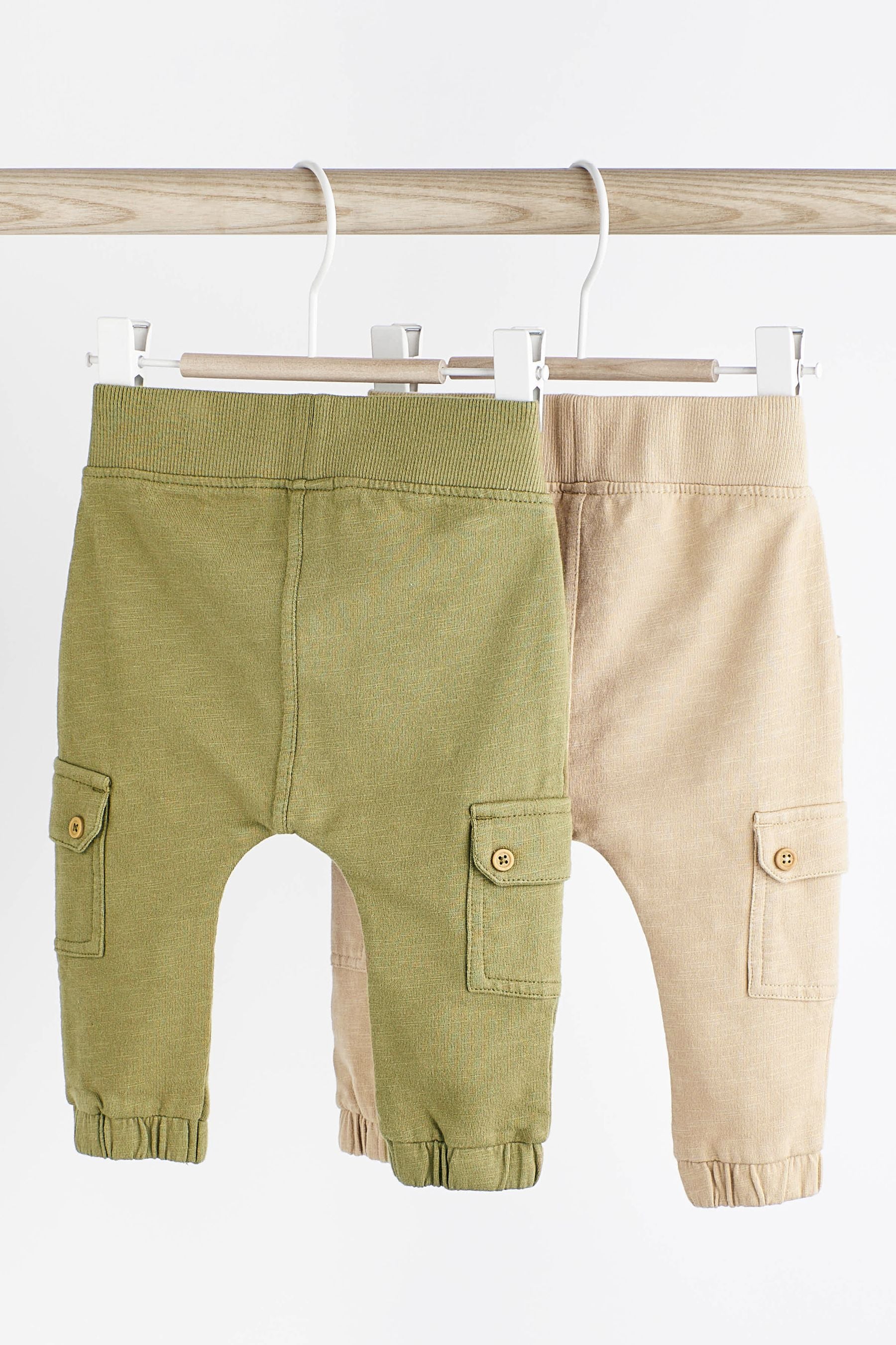 Khaki Green/Cream Baby Cargo Joggers 2 Pack