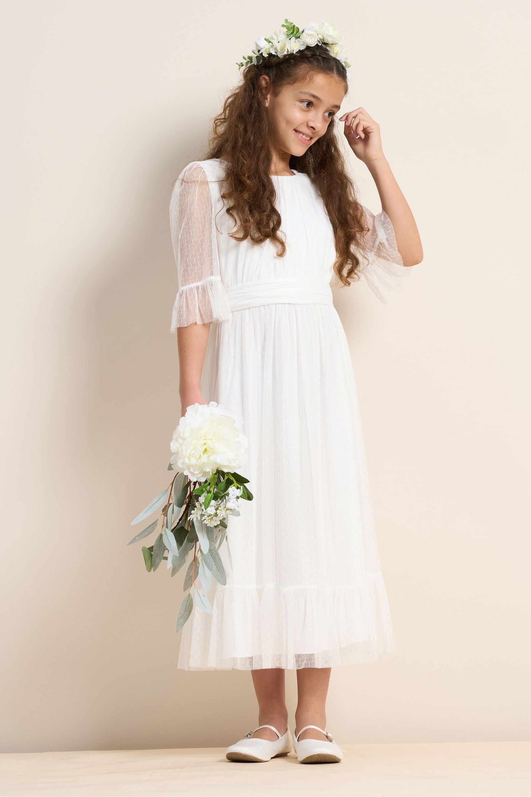 White Angel & Rocket Dot Mesh Boho Elise Maxi Dress