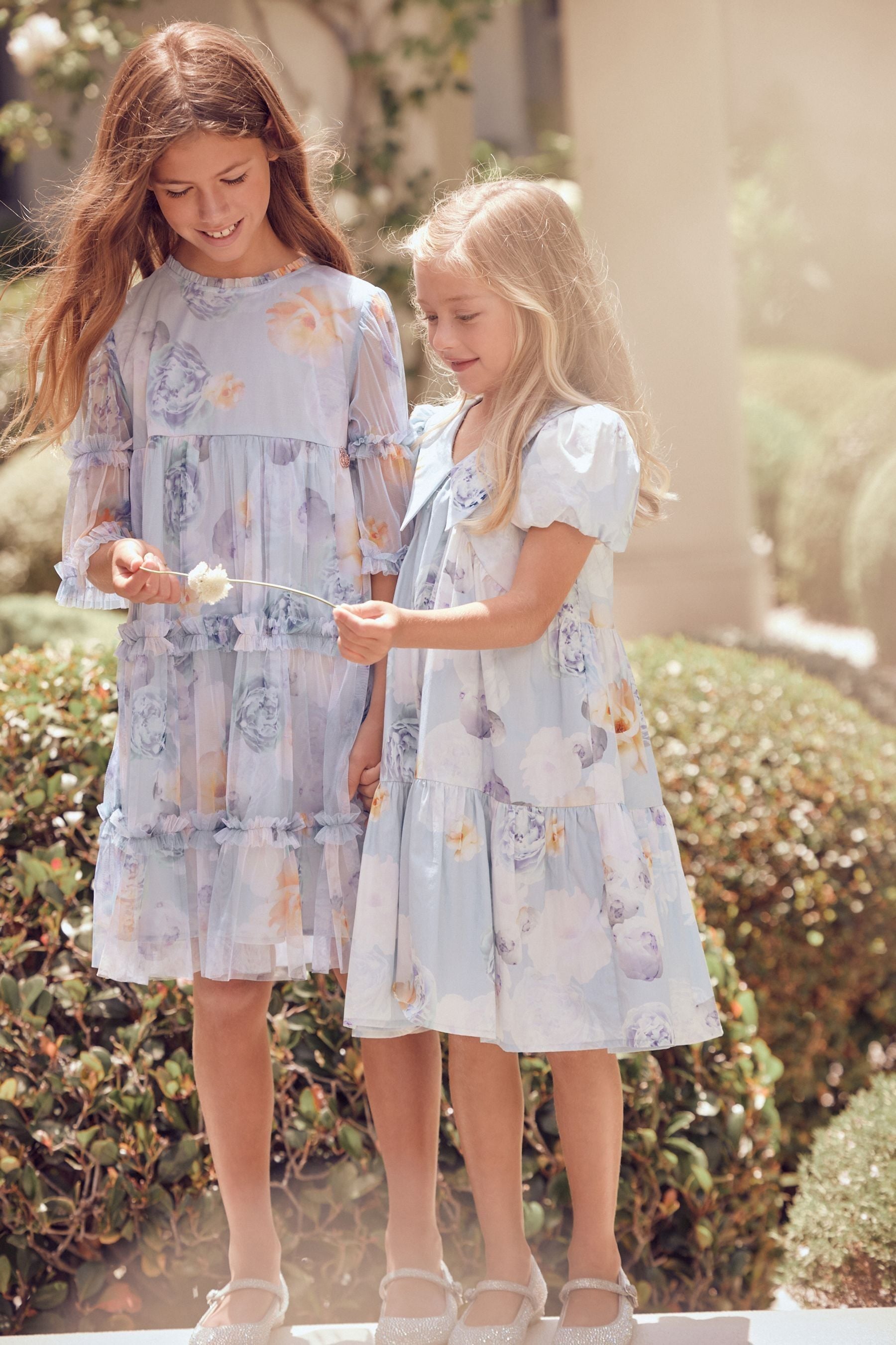 Angel & Rocket Blue Floral Printed Mesh Tiered Dress