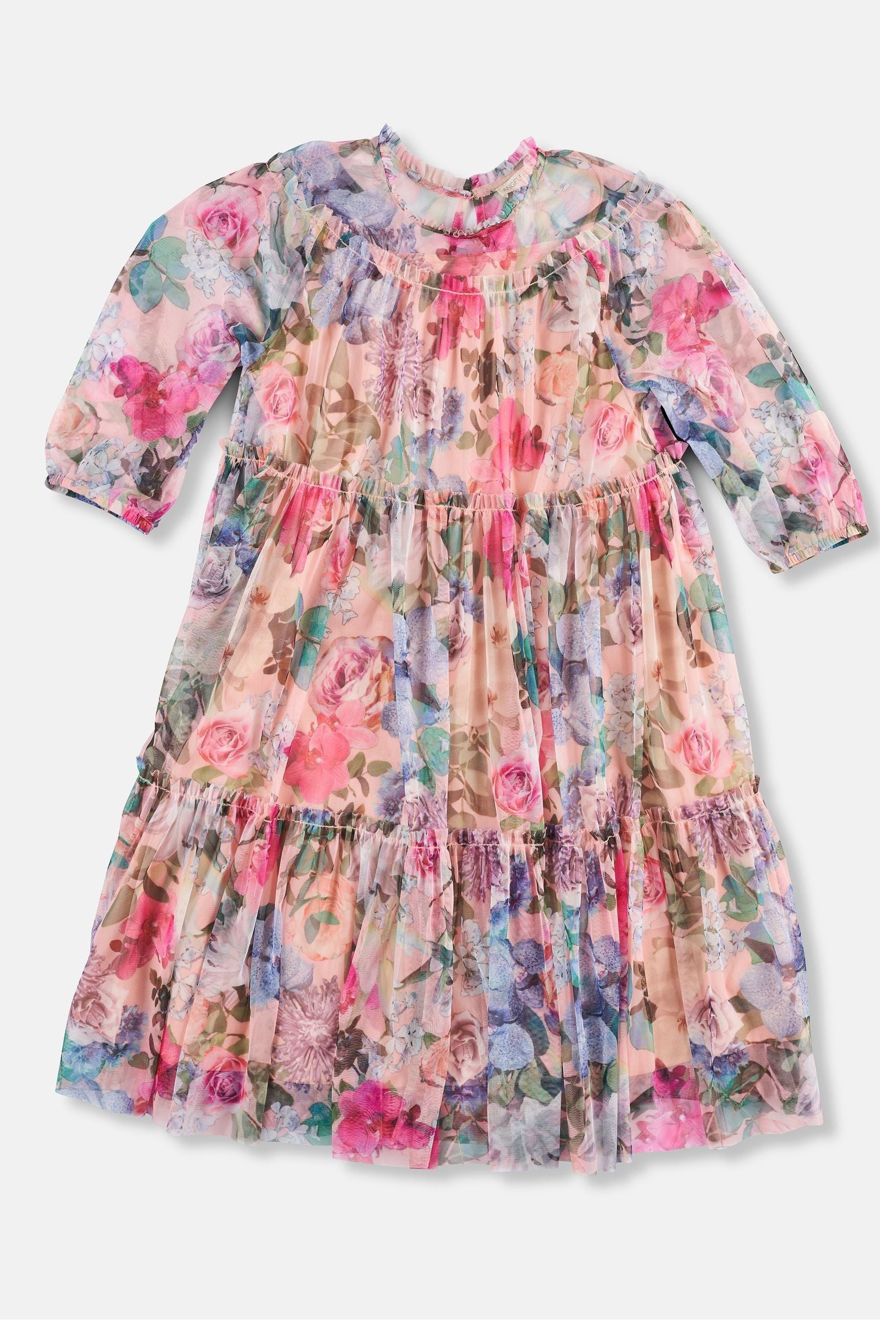 Pink/Yellow Floral Angel & Rocket Eleanor Print Mesh Dress