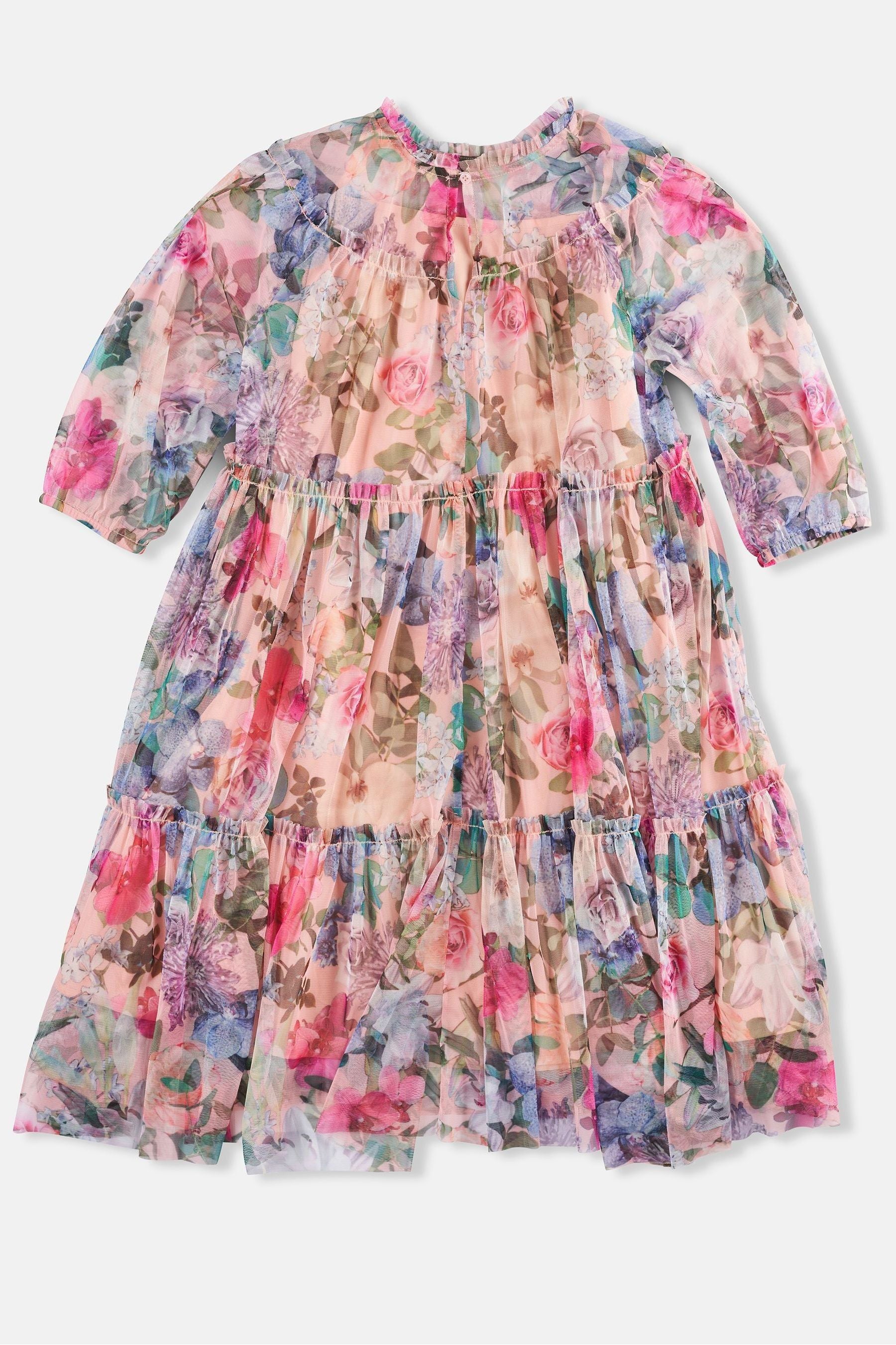 Pink/Yellow Floral Angel & Rocket Eleanor Print Mesh Dress