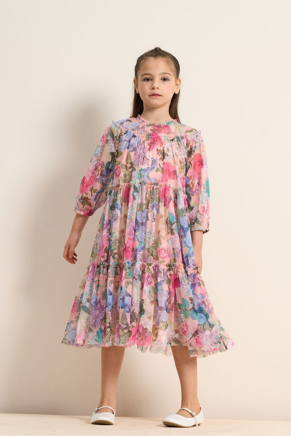 Angel & Rocket Pink/Yellow Floral Eleanor Print Mesh Dress