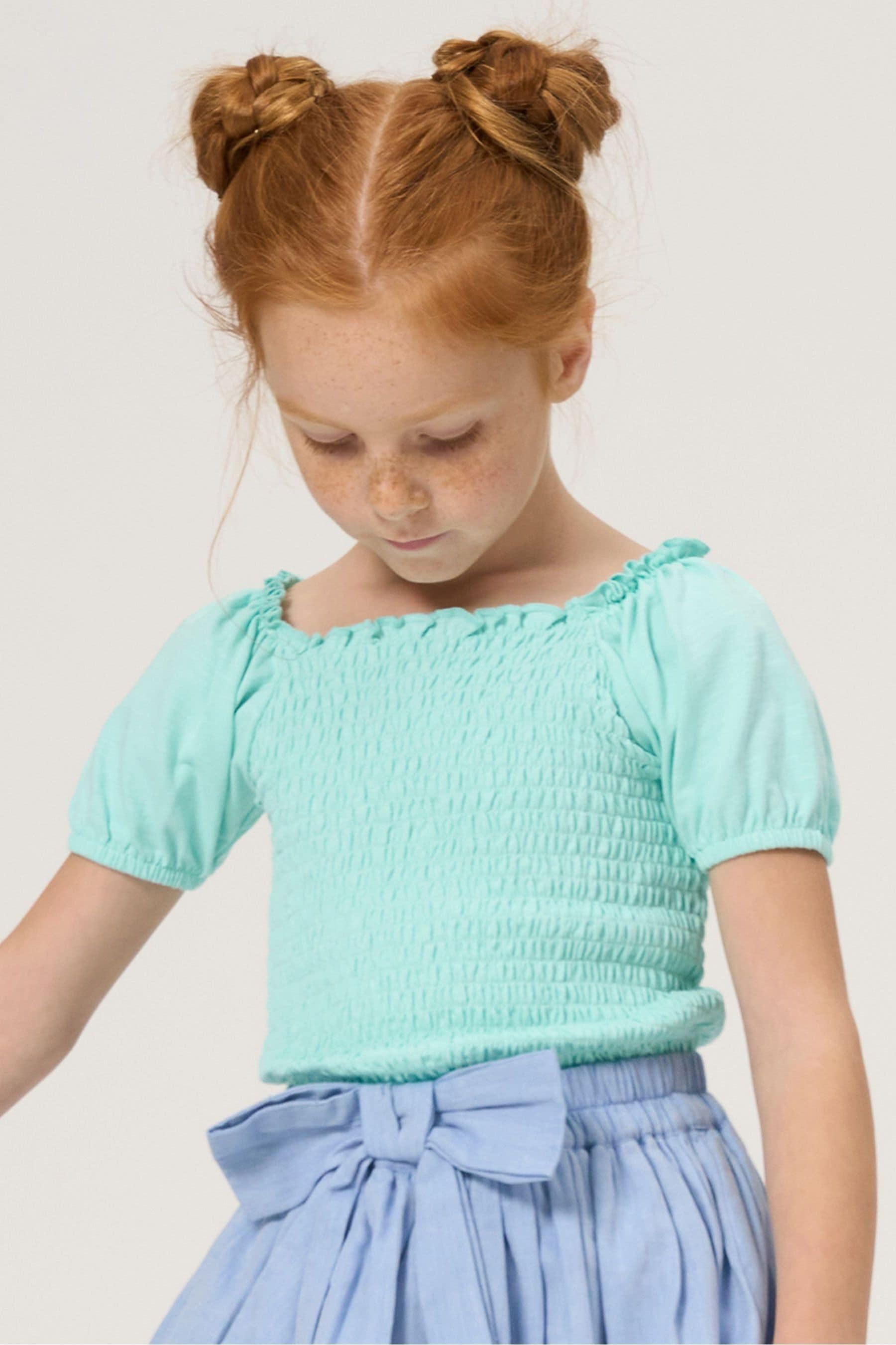 Angel & Rocket Turquoise/Green Charlie Shirred Jersey Top