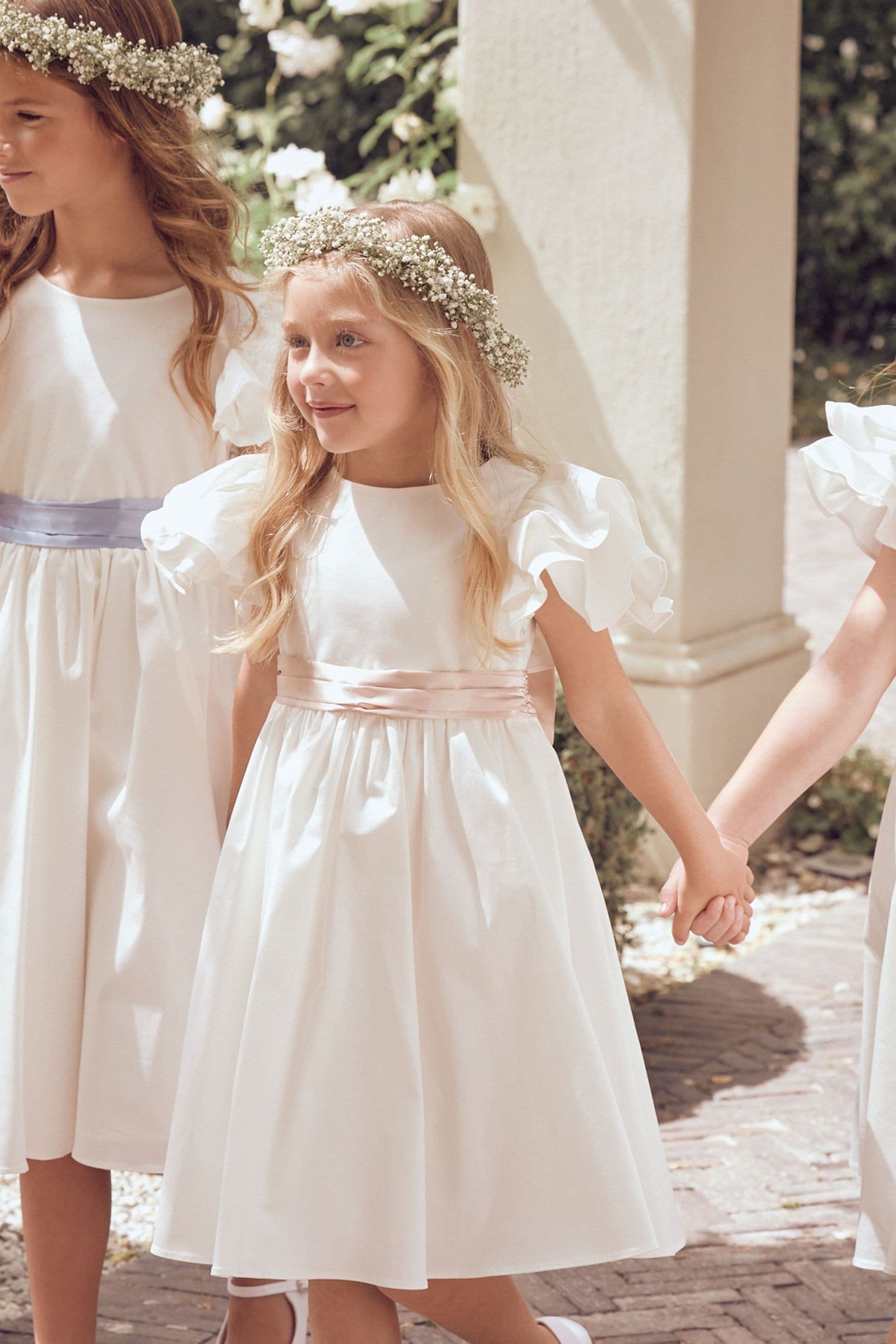 White/Blue Angel & Rocket Taffeta Ruffle Bow Sylvie Dress